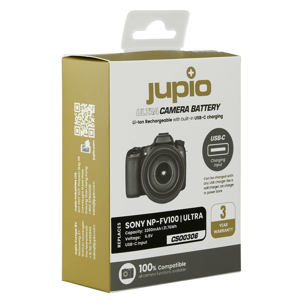 Jupio NP-FV100 Ultra C (USB-C input) 3200mAh baterija za Sony Handycam camcorders Lithium-Ion Battery Pack (CSO0306)