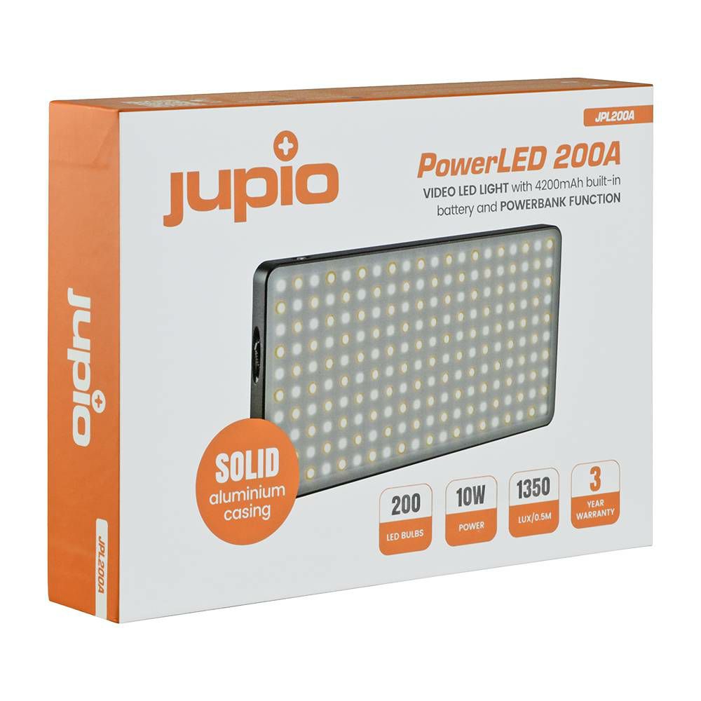 Jupio PowerLED 200A LED panel rasvjeta za video snimanje s integriranom baterijom 4200mAh Built-in Powerbank Alu Lithium-Ion Battery Pack (JPL200A)