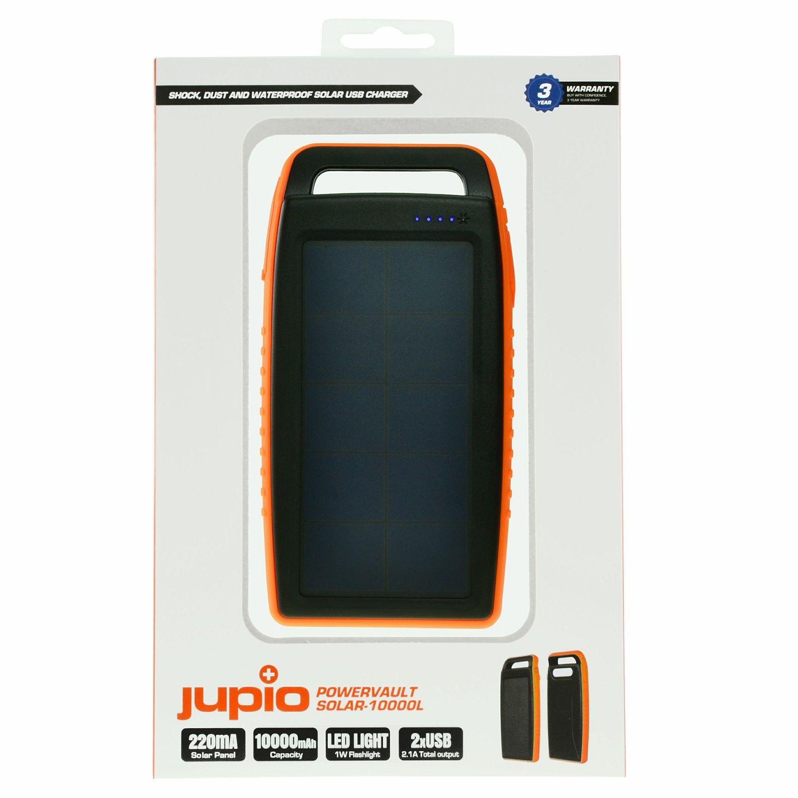 Jupio PowerVault Solar 10000L 10000mAh 220mA LED Light 2x USB powerbank solarno napajanje (JPV0740)