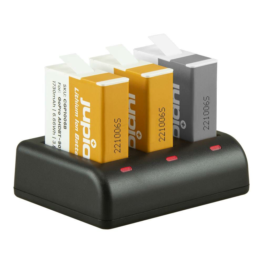 Jupio Value Pack: 2x Enduro Battery GoPro Hero11, Hero10, Hero9 SPBL1B AHDBT-901 1730mAh + Compact USB Triple Charger (CGP1006)