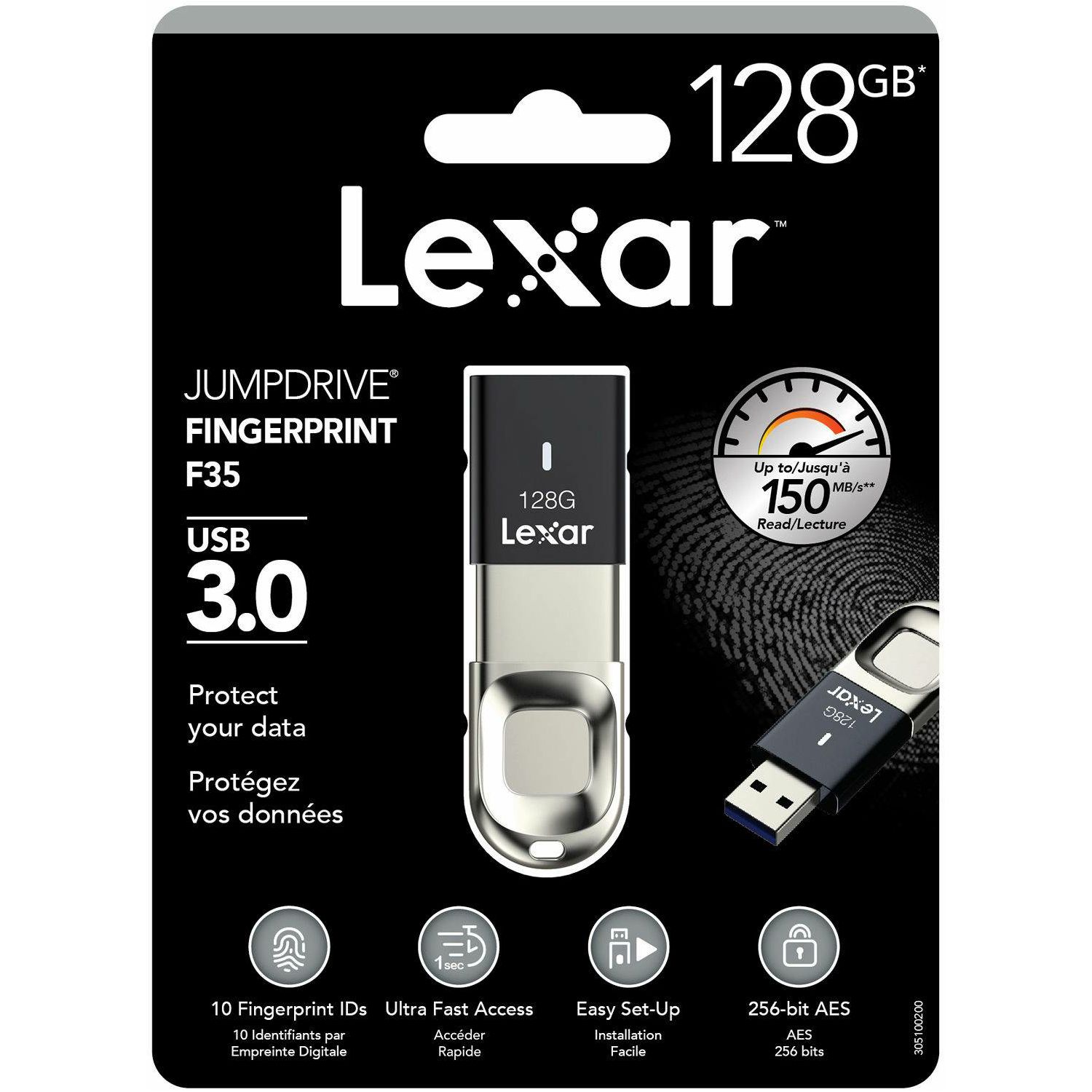 Lexar Fingerprint F35 128GB USB 3.0 flash drive 150MB/s read 60MB/s write memorija (LJDF35-128BBK)