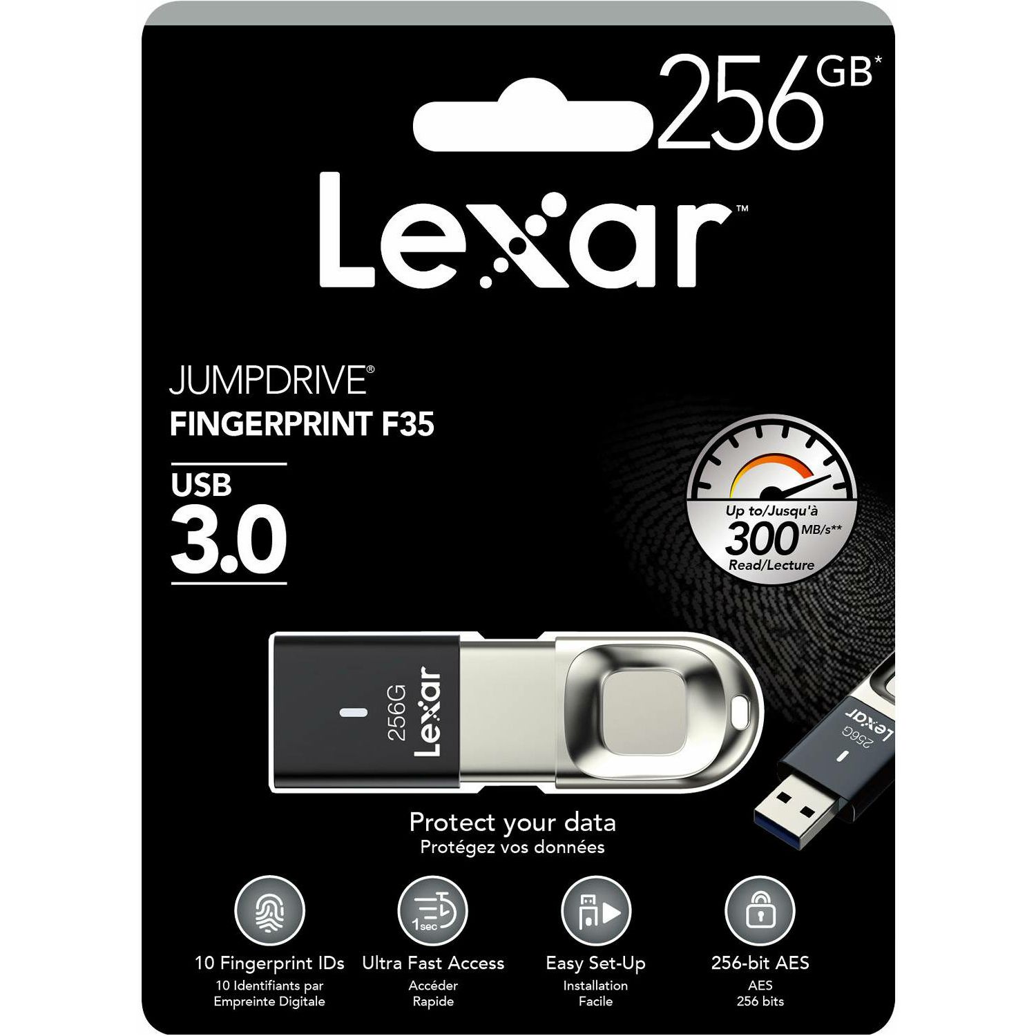 Lexar Fingerprint F35 256GB USB 3.0 flash drive 300MB/s read 100MB/s write memorija (LJDF35-256BBK)