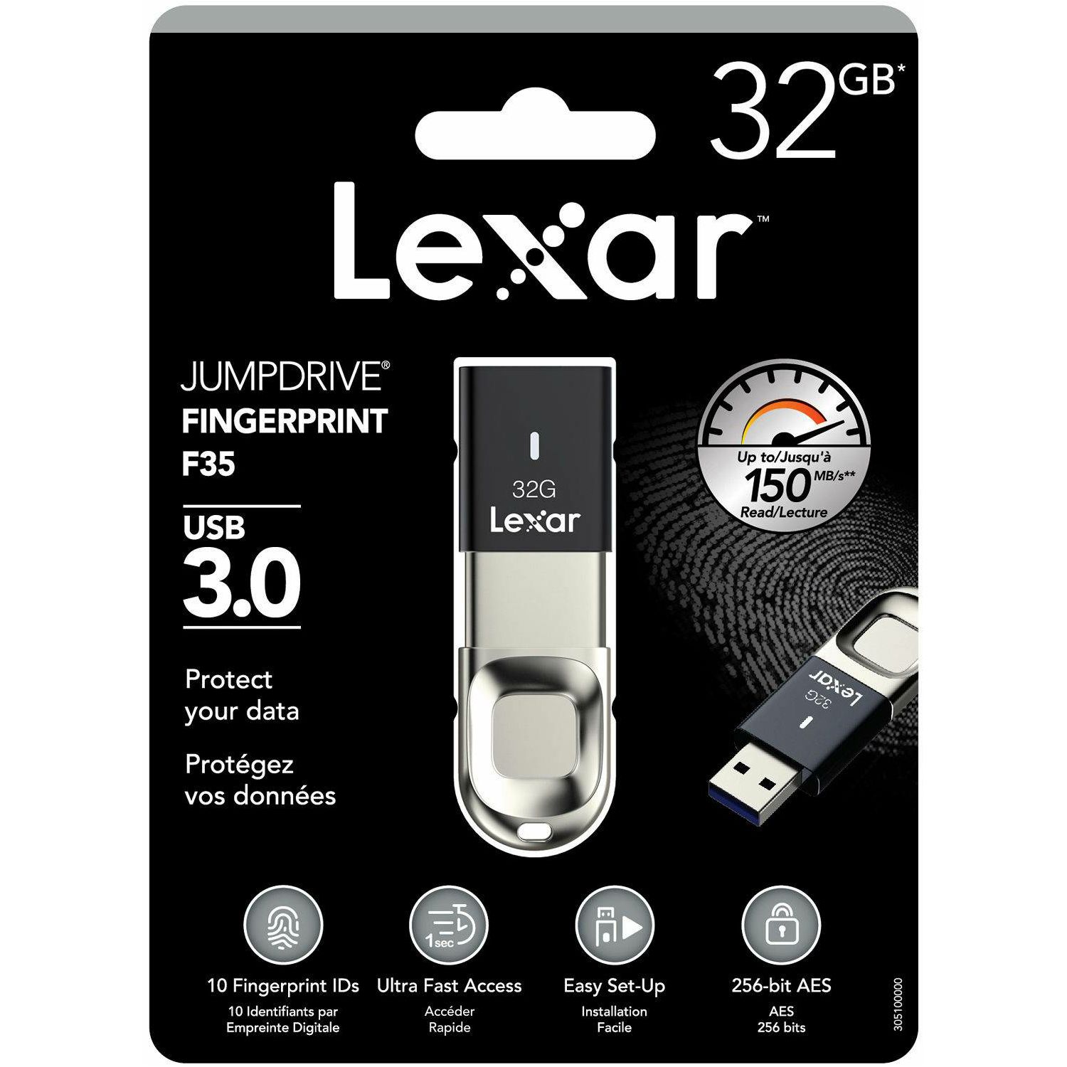 Lexar Fingerprint F35 32GB USB 3.0 flash drive 150MB/s read 25MB/s write memorija (LJDF35-32GBBK)