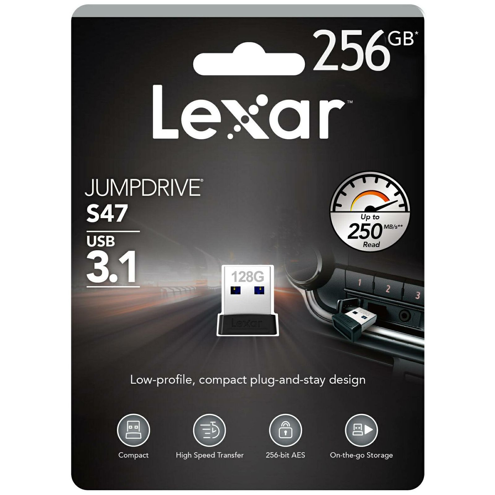 Lexar JumpDrive S47 256GB USB 3.1 Black Plastic Housing 250MB/s memorija (LJDS47-256ABBK)