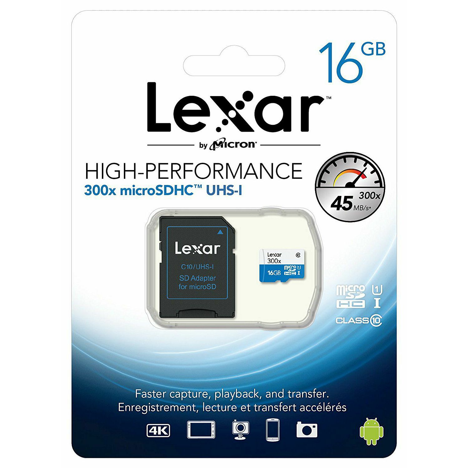 Lexar microSDHC 16GB 300x 45MB/s Class 10 High Speed memorijska kartica sa adapterom LSDMI16GBBEU300