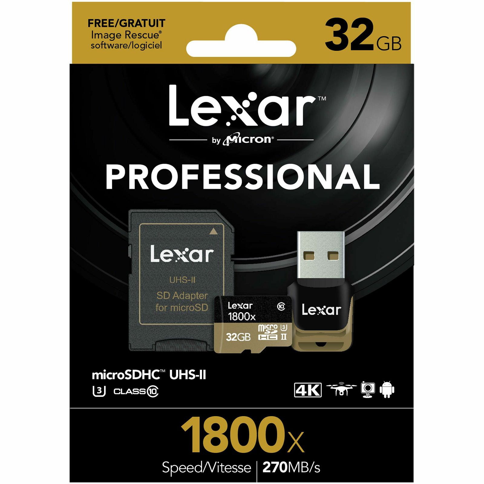 Lexar microSDHC 32GB 1800x 270MB/s UHS-II USB 3.0 Reader + adapter memorijska kartica sa adapterom LSDMI32GCRBEU1800R
