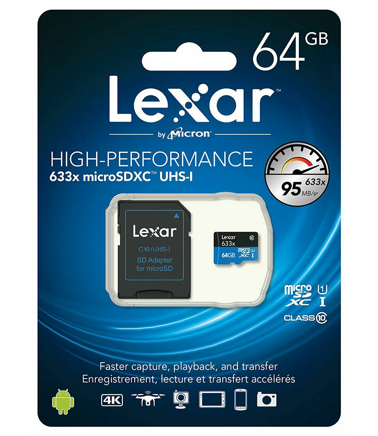 Lexar microSDXC 633x 95MB/s UHS-I 64GB memorijska kartica sa adapterom LSDMI64GBBEU633A