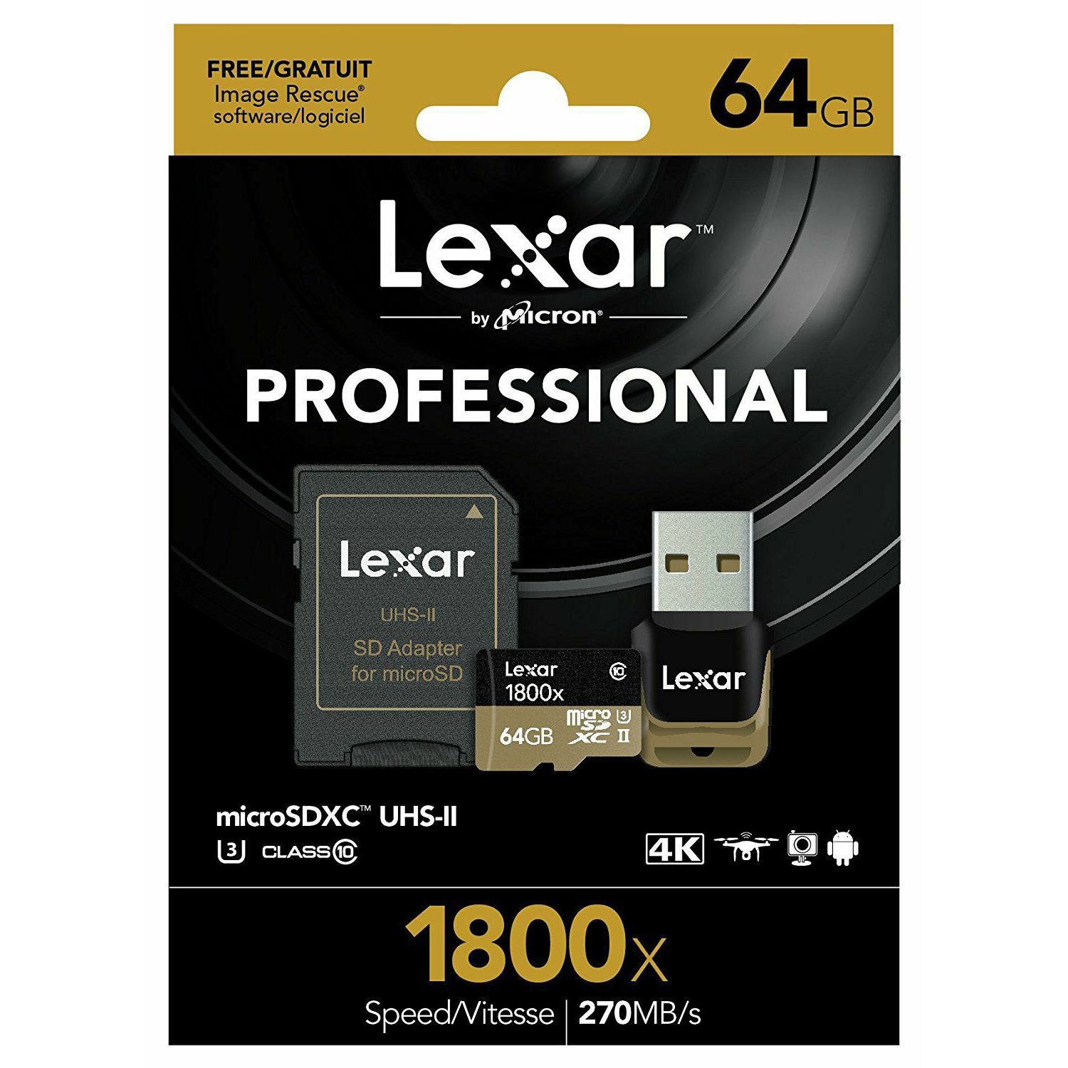 Lexar microSDXC 64GB 1800x 270MB/s UHS-II USB 3.0 Reader + adapter memorijska kartica sa adapterom LSDMI64GCRBEU1800R