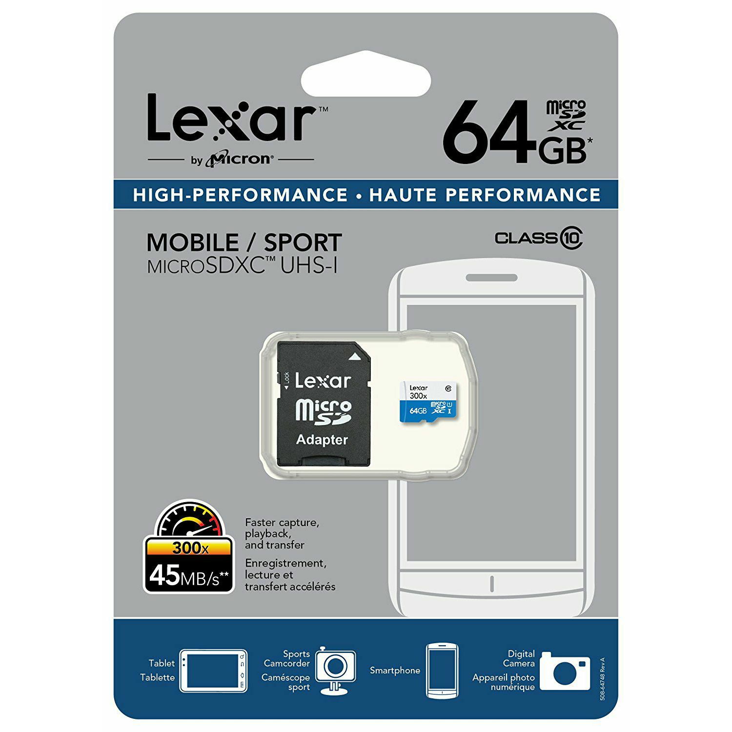 Lexar microSDXC 64GB 300x 45MB/s Class 10 High Speed memorijska kartica sa adapterom LSDMI64GB1EU300A