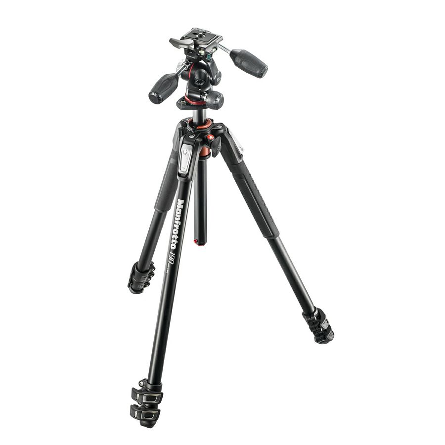 Manfrotto MT190XPRO3 Aluminum Tripod with 804RC2 3-Way Pan/Tilt Head Deluxe Kit