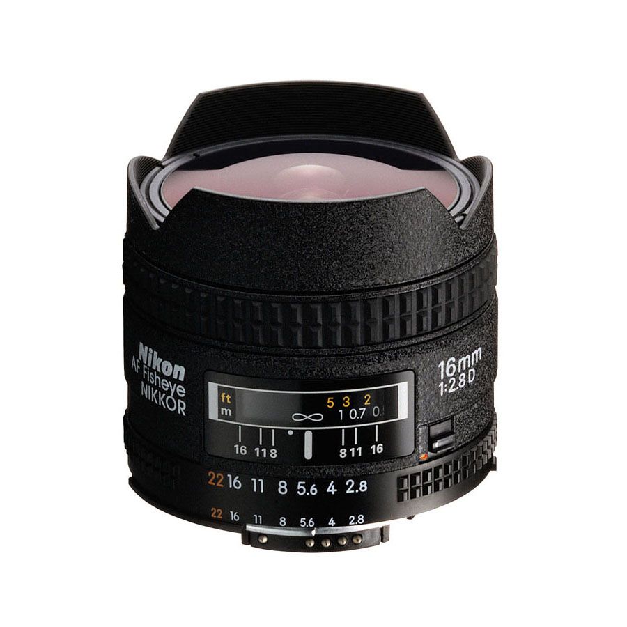 Nikon AF 16mm f/2.8D FX Fisheye objektiv fiksne žarišne duljine Nikkor auto focus prime lens 16 f/2.8 F2.8 2.8 D F2.8D (JAA626DA)