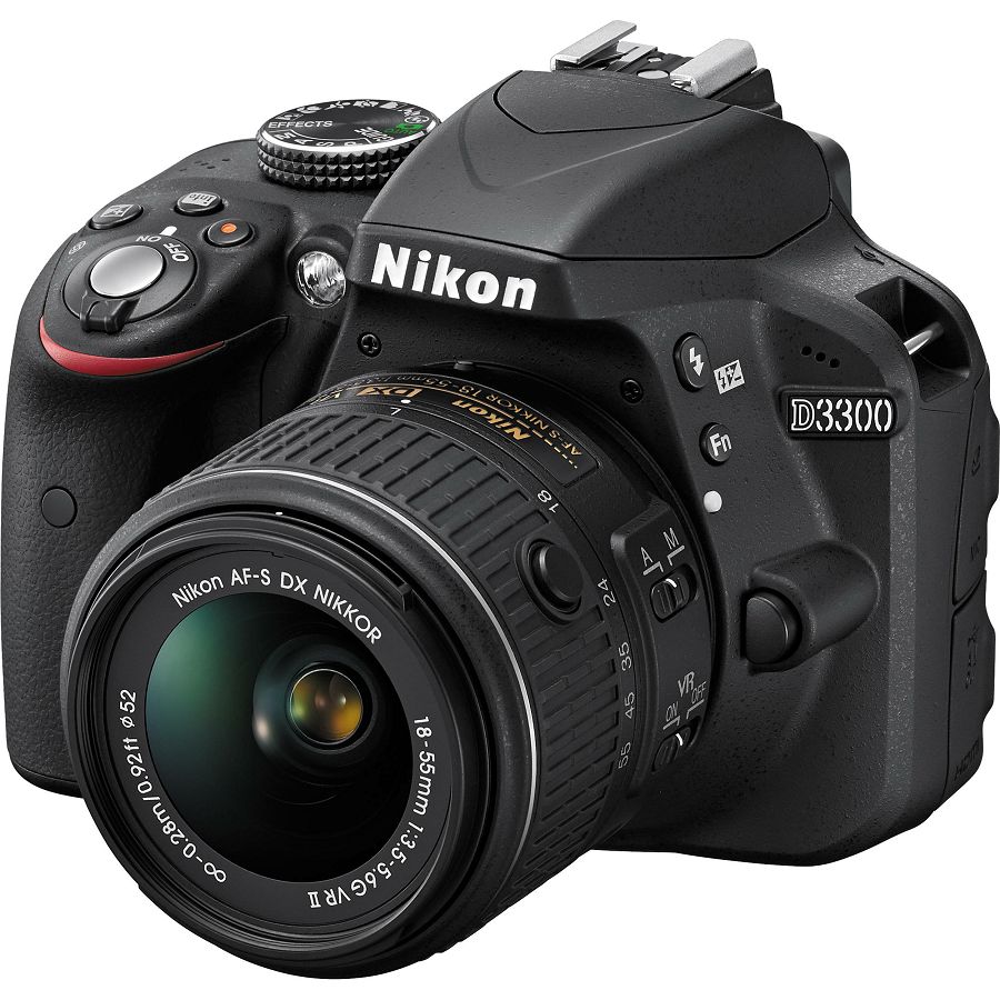 Nikon D3300 + AF-P 18-55 VR KIT Black crni DSLR digitalni fotoaparat i DX Nikkor18-55mm F/3.5-5.6G objektiv 18-55VR (VBA390K008)