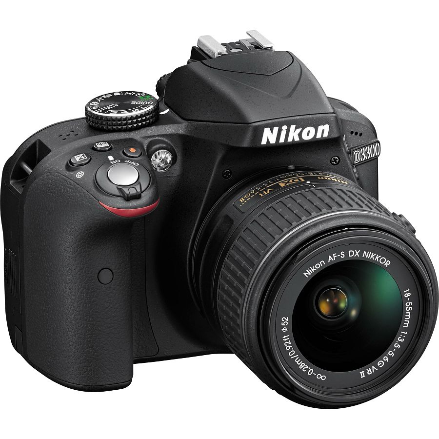 Nikon D3300 + AF-P 18-55 VR KIT Black crni DSLR digitalni fotoaparat i DX Nikkor18-55mm F/3.5-5.6G objektiv 18-55VR (VBA390K008)