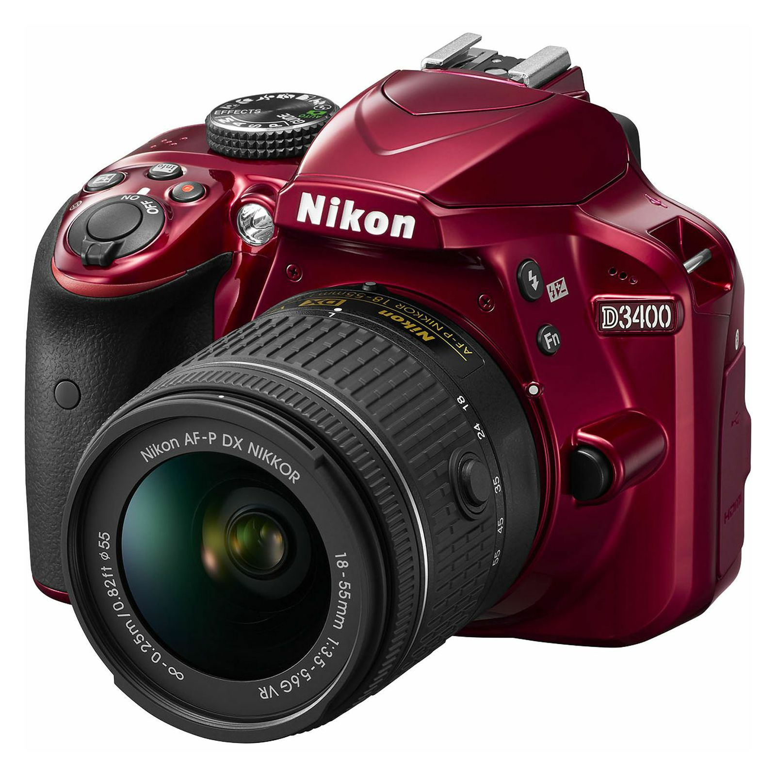 Nikon D3400 + AF-P 18-55VR Red KIT DSLR digitalni fotoaparat i objektiv AF-P DX 18-55mm f/3.5-5.6G VR (VBA491K001)