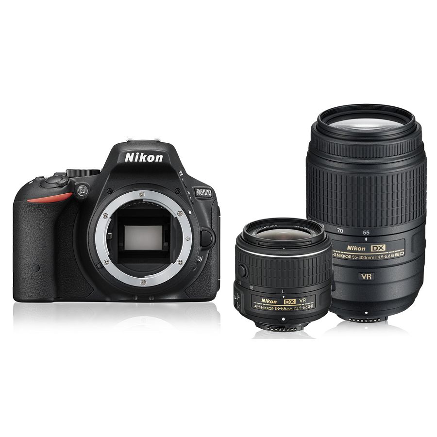 Nikon D5500 KIT WITH AF18-55VRII + AF55-300VR Black f4.5-5.6 Nikon D5500 DSLR fotoaparat + 18-55VRII f3.5-5.6 objektiv + AF55-300mm VR f4.5-5.6 VBA440K003