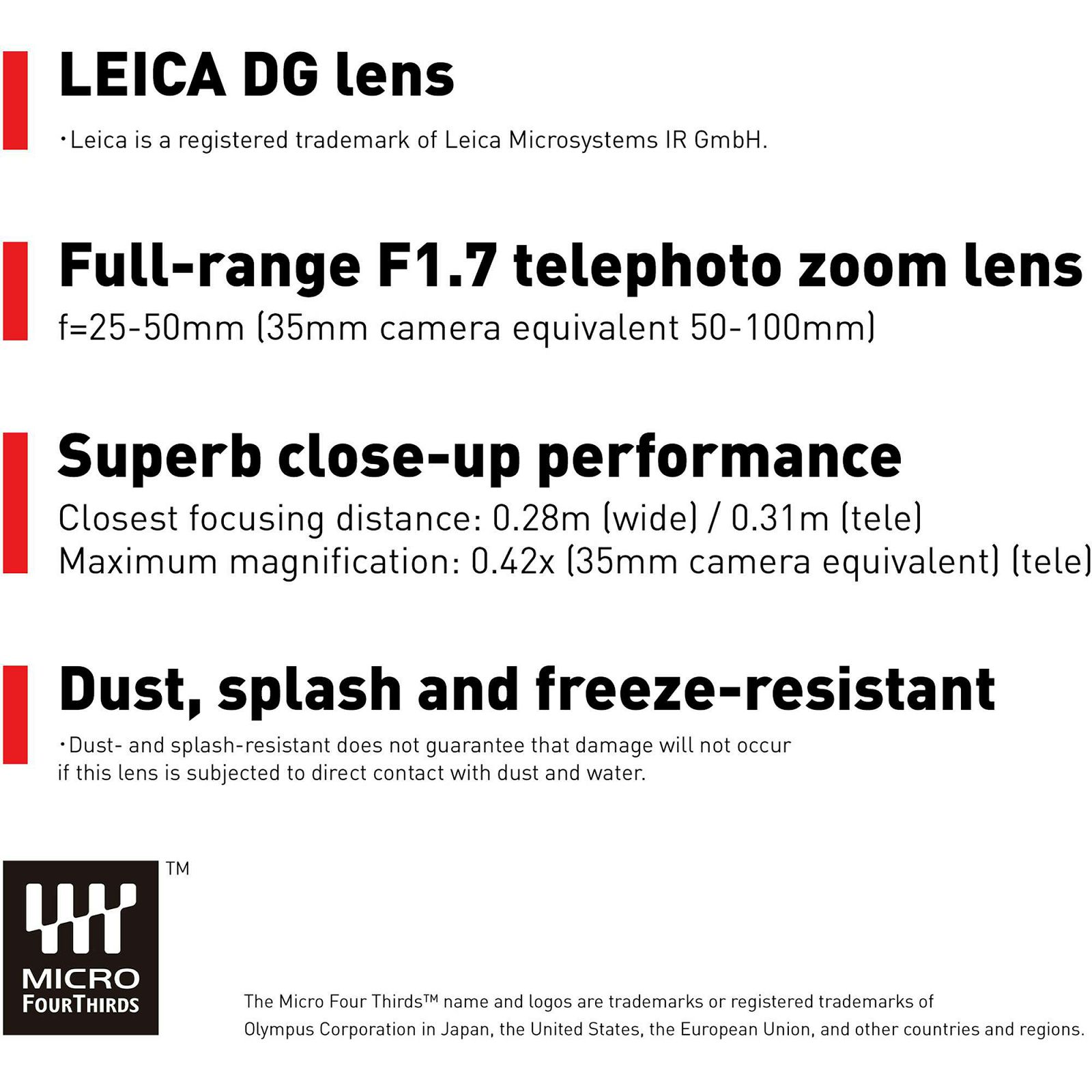 Panasonic 25-50mm f/1.7 Asph Leica DG Vario-Summilux telefoto objektiv za Micro Four Thirds MFT micro4/3" (H-X2550E)