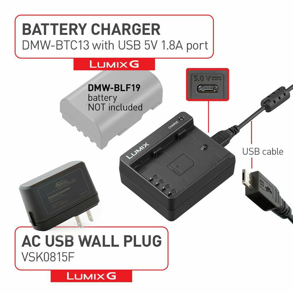 Panasonic DMW-BTC13 Battery Charger punjač za bateriju DMW-BLF19 Lumix DMC-GH5S, DMC-GH5, DMC-GH4, DMC-GH3, DC-G9, GH5S, GH5, GH4, GH3, G9 (DMW-BTC13E)