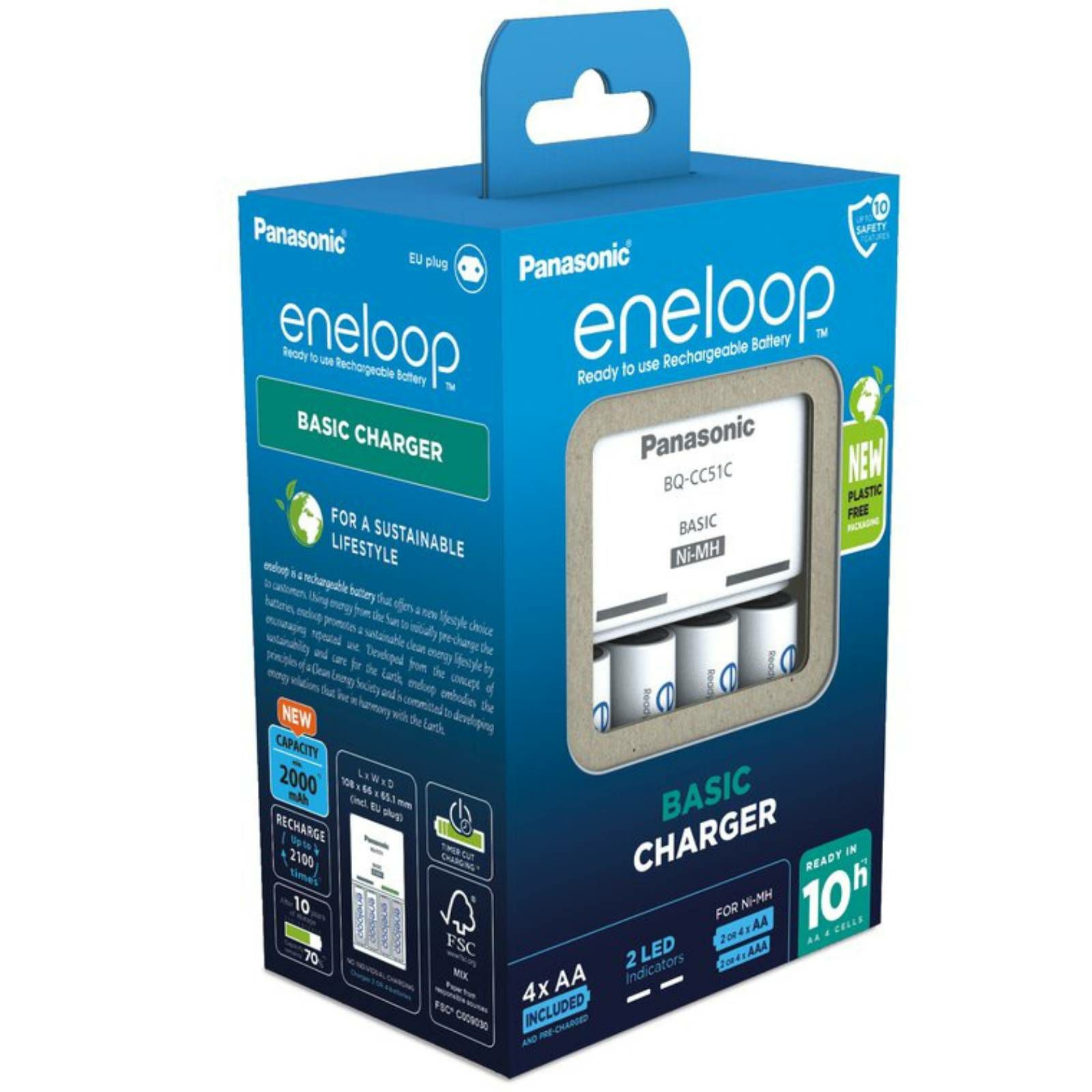 Panasonic Eneloop battery charger BQ-CC51 + 4 x R6/AA Eneloop 2000mAh BK-3MCDE