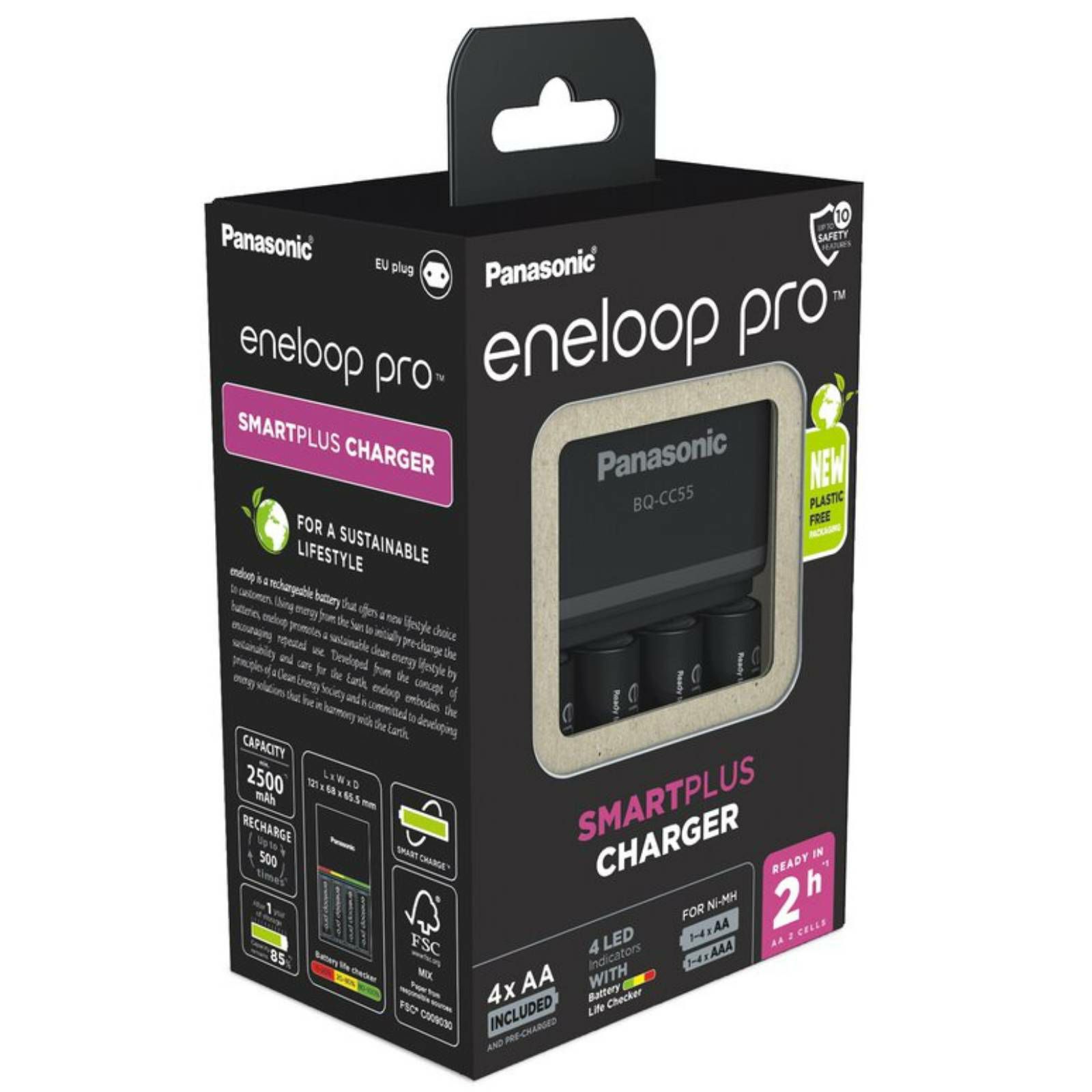 Panasonic Eneloop Fast charger BQ-CC55 + 4xAA R6/AA Eneloop PRO 2500mAh BK-3HCDE