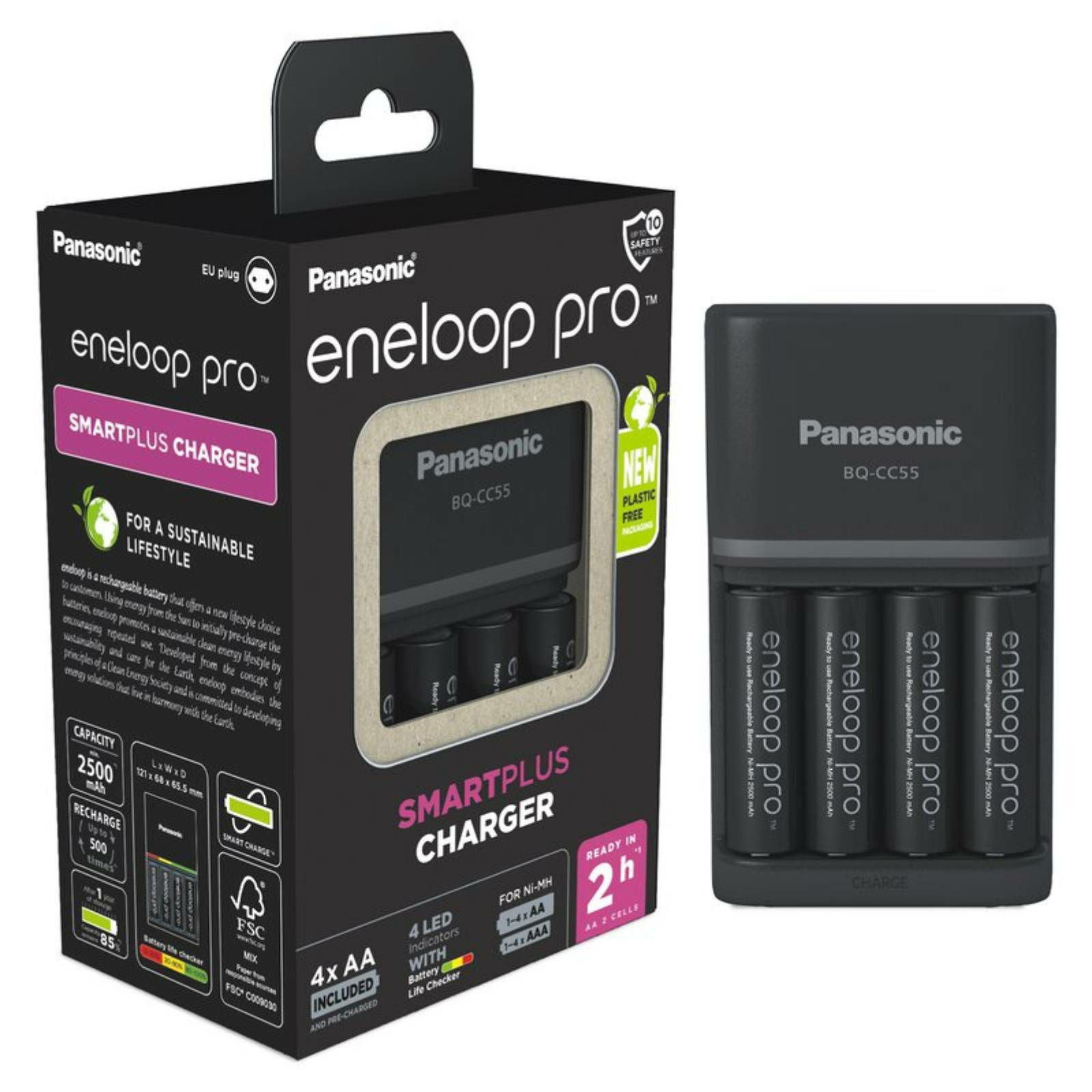 Panasonic Eneloop Fast charger BQ-CC55 + 4xAA R6/AA Eneloop PRO 2500mAh BK-3HCDE