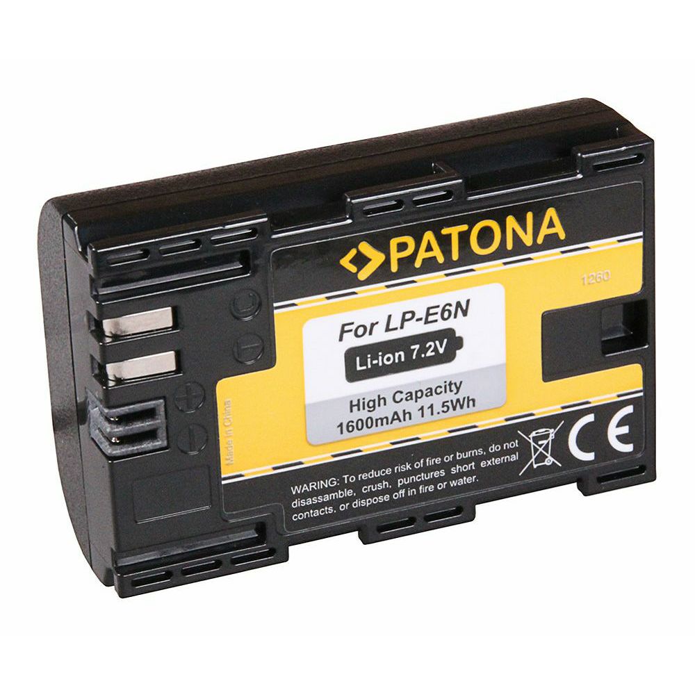 Patona LP-E6N 1600mAh 7.2V 11.5Wh baterija za Canon EOS R, RP, 5D IV, 6D II, 80D, 7D II, 5DsR, 5D III, 6D, 7D, 70D 60D 5D II XC10 5Ds 60Da Lithium-Ion Battery Pack