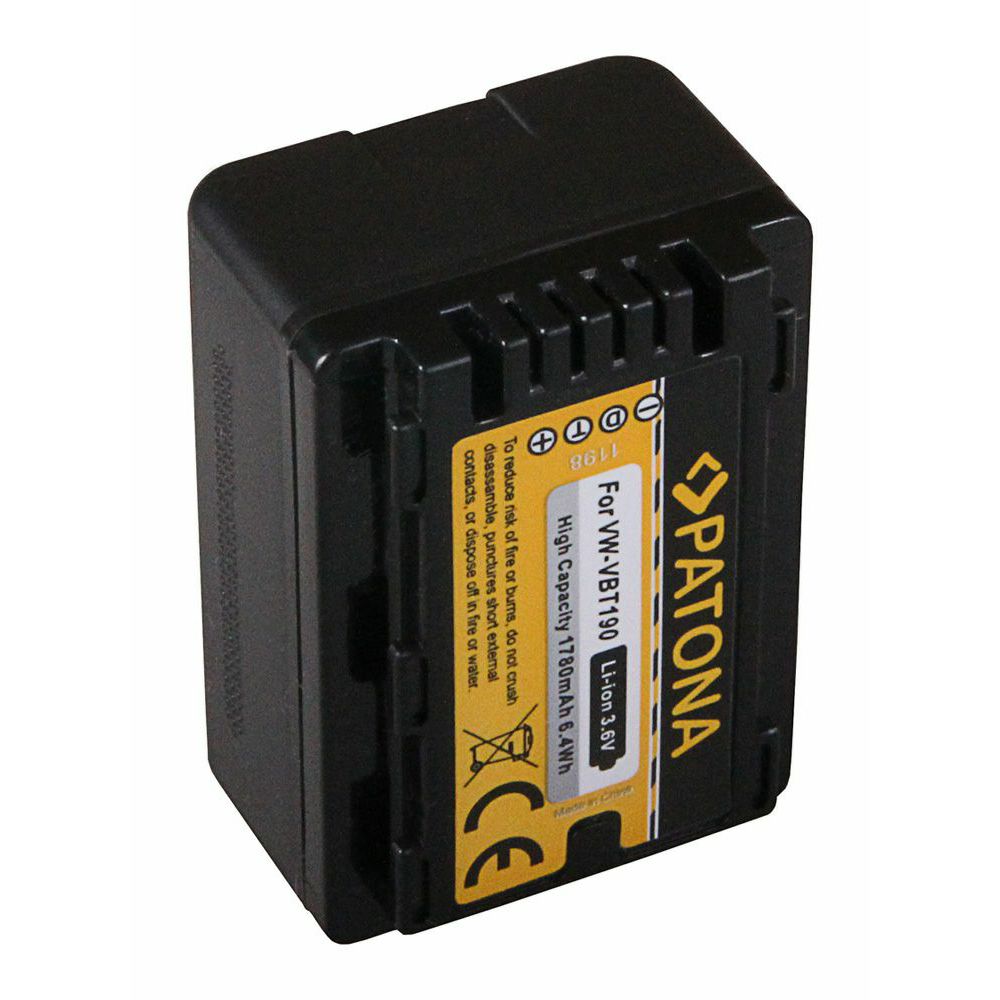 Patona baterija za Panasonic VW-VBT190 1780mAh 3.6V 6.4Wh HC-VX870 VX878 VX989 VXF999 SDR H100, H101, S71, T55, T70, T71, T76 HDC H100, HS60, HS80, SD80, SD90, SDX1, T50, T55, T70, TM80, TM90