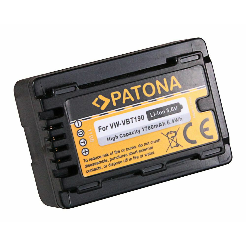 Patona baterija za Panasonic VW-VBT190 1780mAh 3.6V 6.4Wh HC-VX870 VX878 VX989 VXF999 SDR H100, H101, S71, T55, T70, T71, T76 HDC H100, HS60, HS80, SD80, SD90, SDX1, T50, T55, T70, TM80, TM90