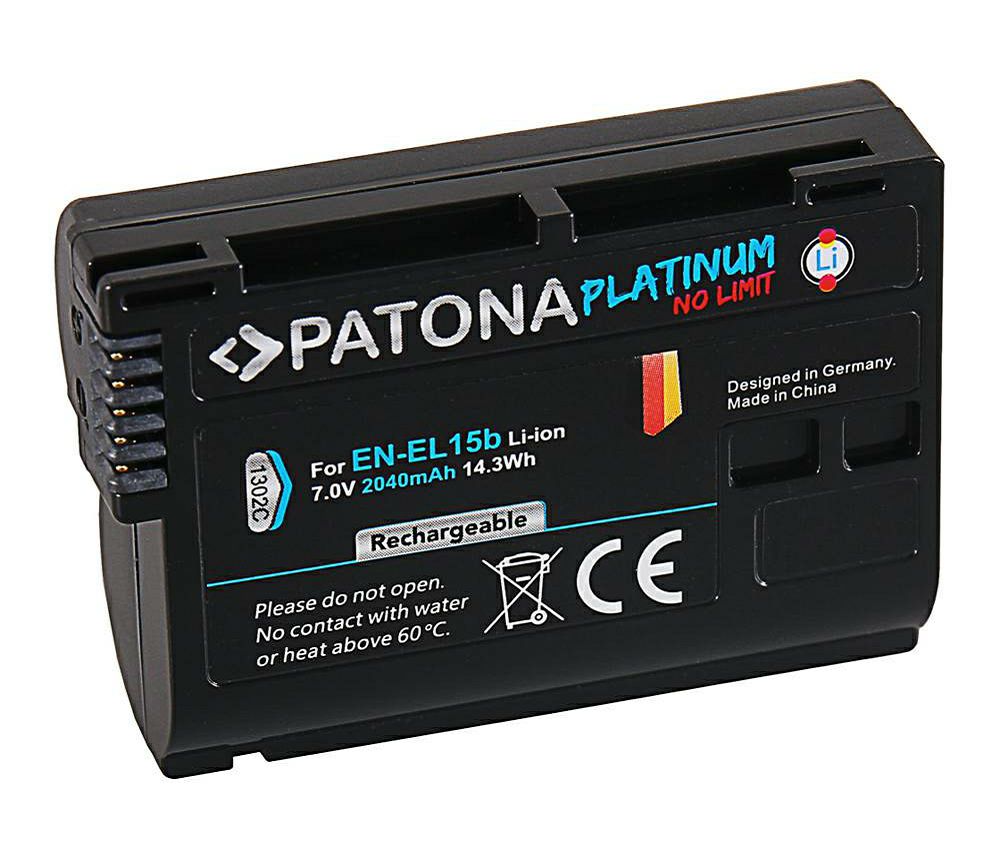 Patona EN-EL15 Platinum 2040mAh 14.3Wh 7V baterija za Nikon Z7, Z6, D850, D750, D500, D810, D610, D600, D7200, D7100, D7000, D800, D810A, D800E, 1 V1 EN-EL15