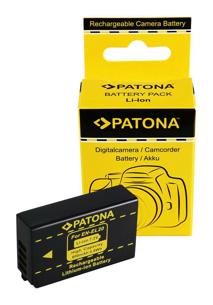 Patona EN-EL20 800mAh 5.8Wh 7.2V baterija za Nikon 1 J1, J-1, J2, J3, S1, V3, V-3, ENEL20a, EN-EL20a, Blackmagic Pocket Rechargeable Lithium-Ion Battery Pack