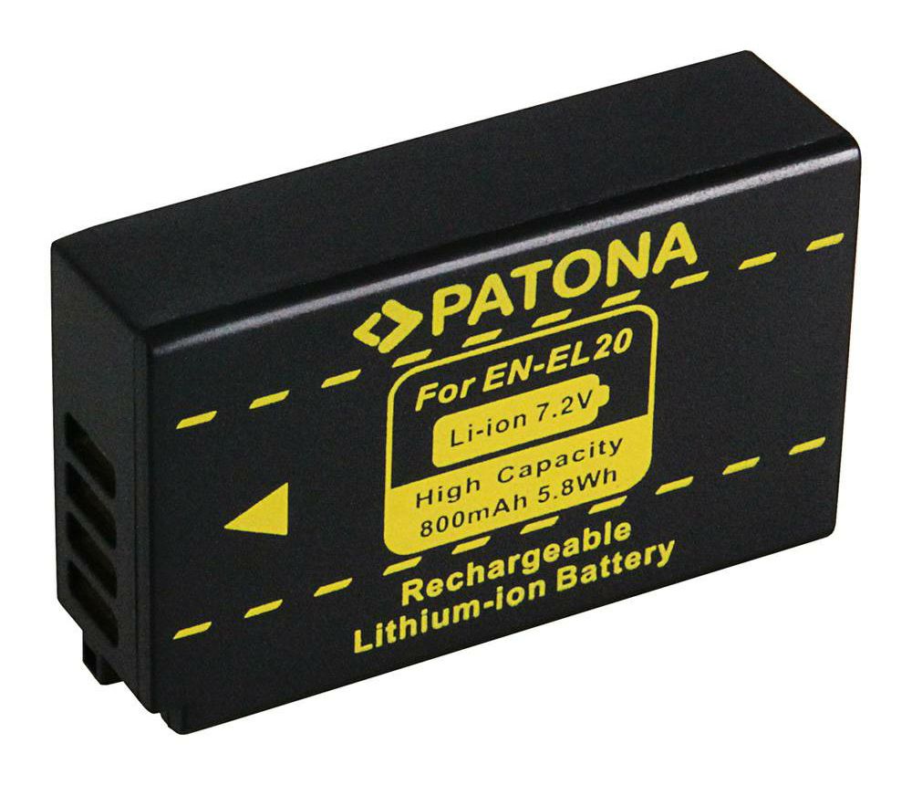 Patona EN-EL20 800mAh 5.8Wh 7.2V baterija za Nikon 1 J1, J-1, J2, J3, S1, V3, V-3, ENEL20a, EN-EL20a, Blackmagic Pocket Rechargeable Lithium-Ion Battery Pack