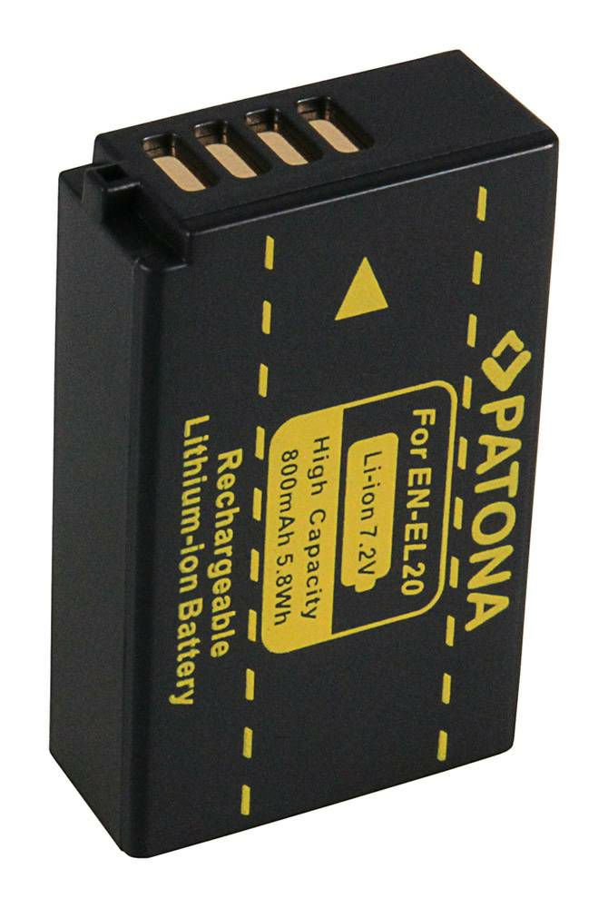 Patona EN-EL20 800mAh 5.8Wh 7.2V baterija za Nikon 1 J1, J-1, J2, J3, S1, V3, V-3, ENEL20a, EN-EL20a, Blackmagic Pocket Rechargeable Lithium-Ion Battery Pack