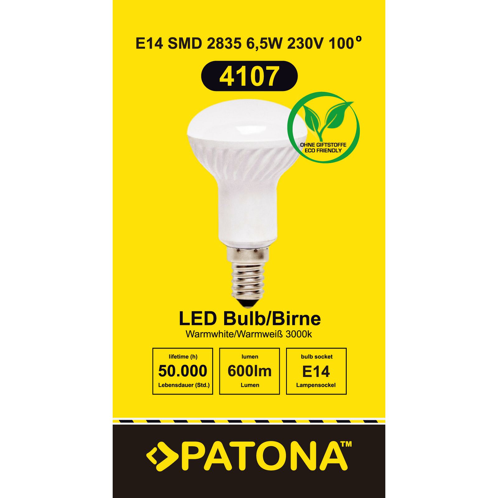 Patona LED E14 R50 SMD 2835 5W 50x88mm 450lm 3000K 230V/50-60Hz A+ 120 warmwhite milkcover ceramic body