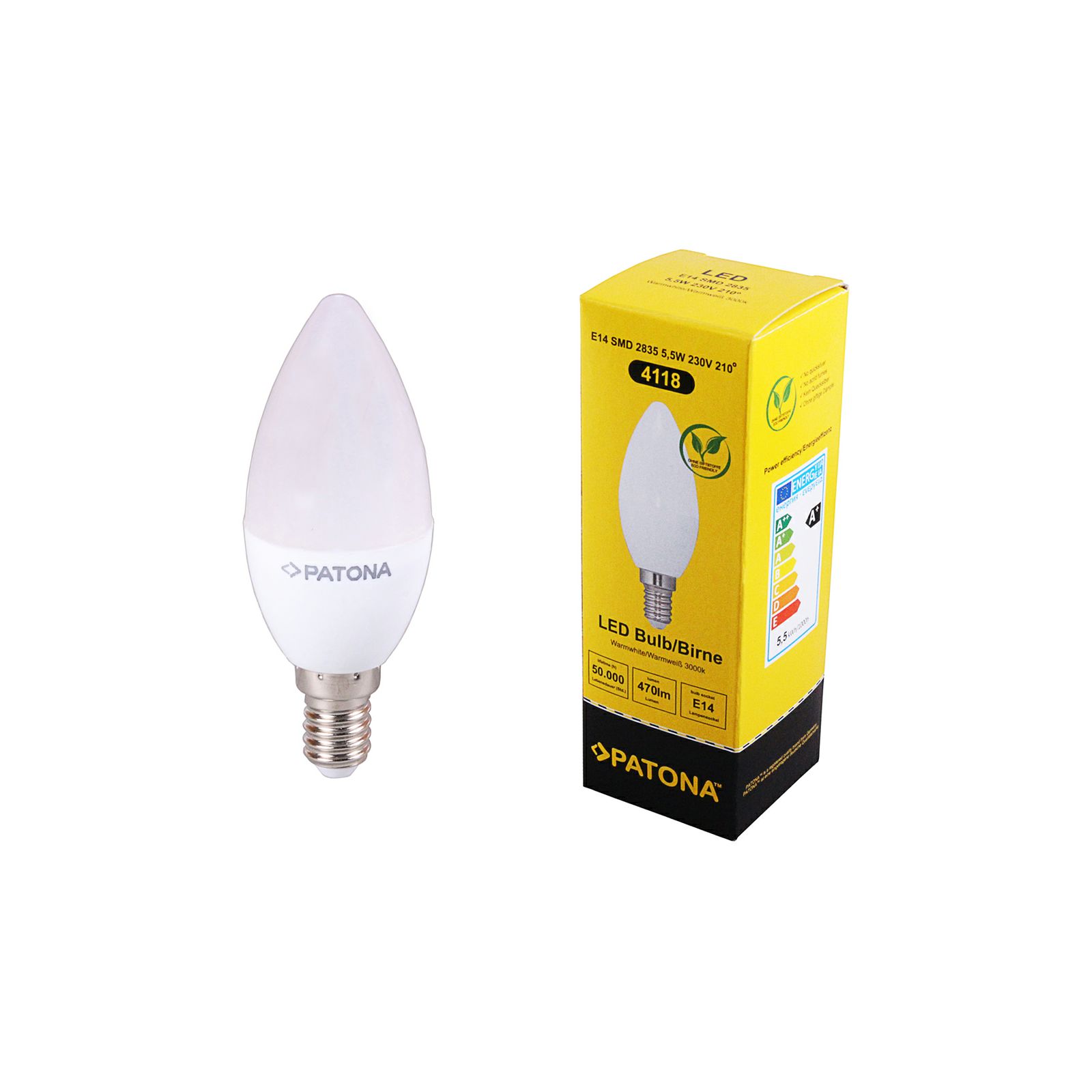 Patona LED candle E14 SMD 2835 5,5W 99x37mm 470lm 3000K 230V/50-60Hz A+ 210 warmwhite milkcover ceramic body