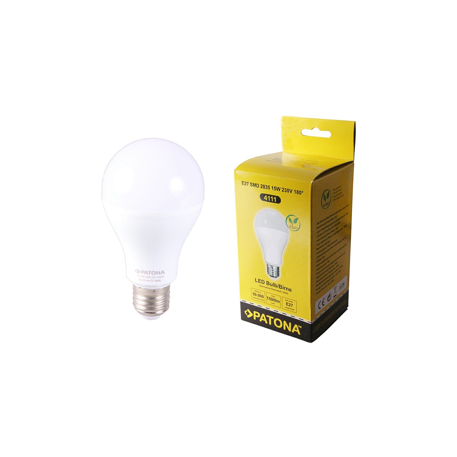 Patona LED E27 Dimmable SMD 2835 15W 67x124mm 1500lm 3000K 230V/50-60Hz A+ warmwhite milkcover ceramic body