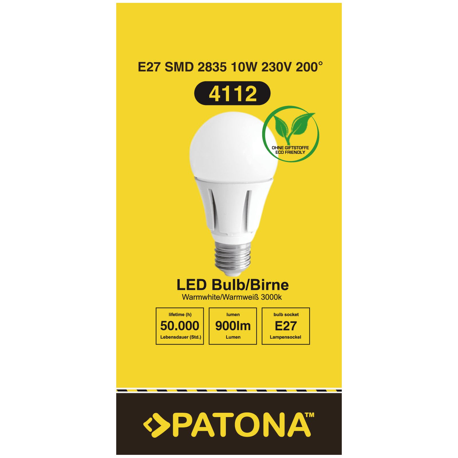 Patona LED E27 SMD 2835 10W 60x120mm 900lm 3000K 230V/50-60Hz A+ warmwhite milkcover ceramic body