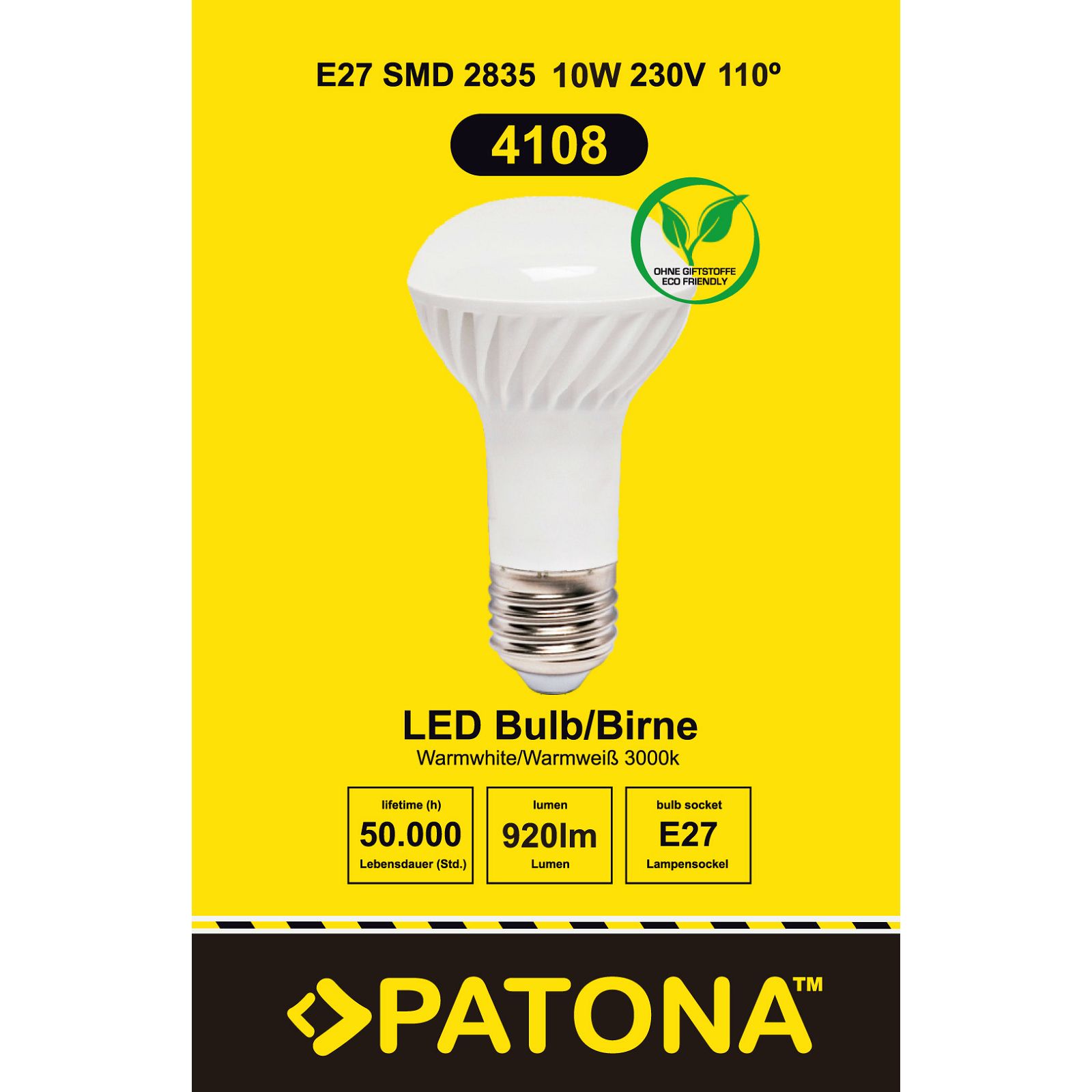 Patona LED E27 SMD 2835 10W 63,5x107,8mm 920lm 3000K 230V/50-60Hz A+ warmwhite milkcover ceramic body