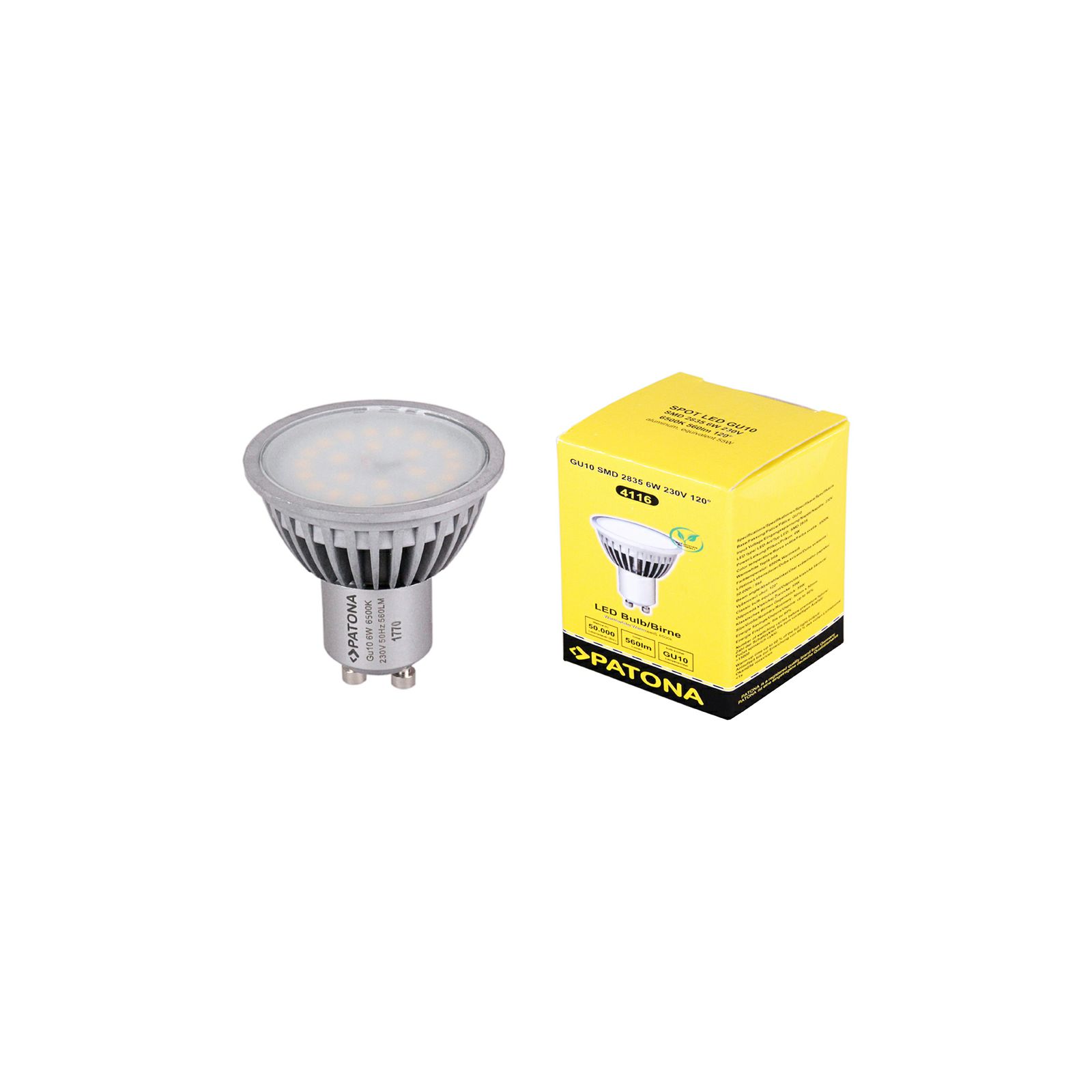 Patona LED GU10 SMD 2835 6W 50x55mm 6500K 230V 560lm A+ 120 coldwhite milkcover aluminium body class B