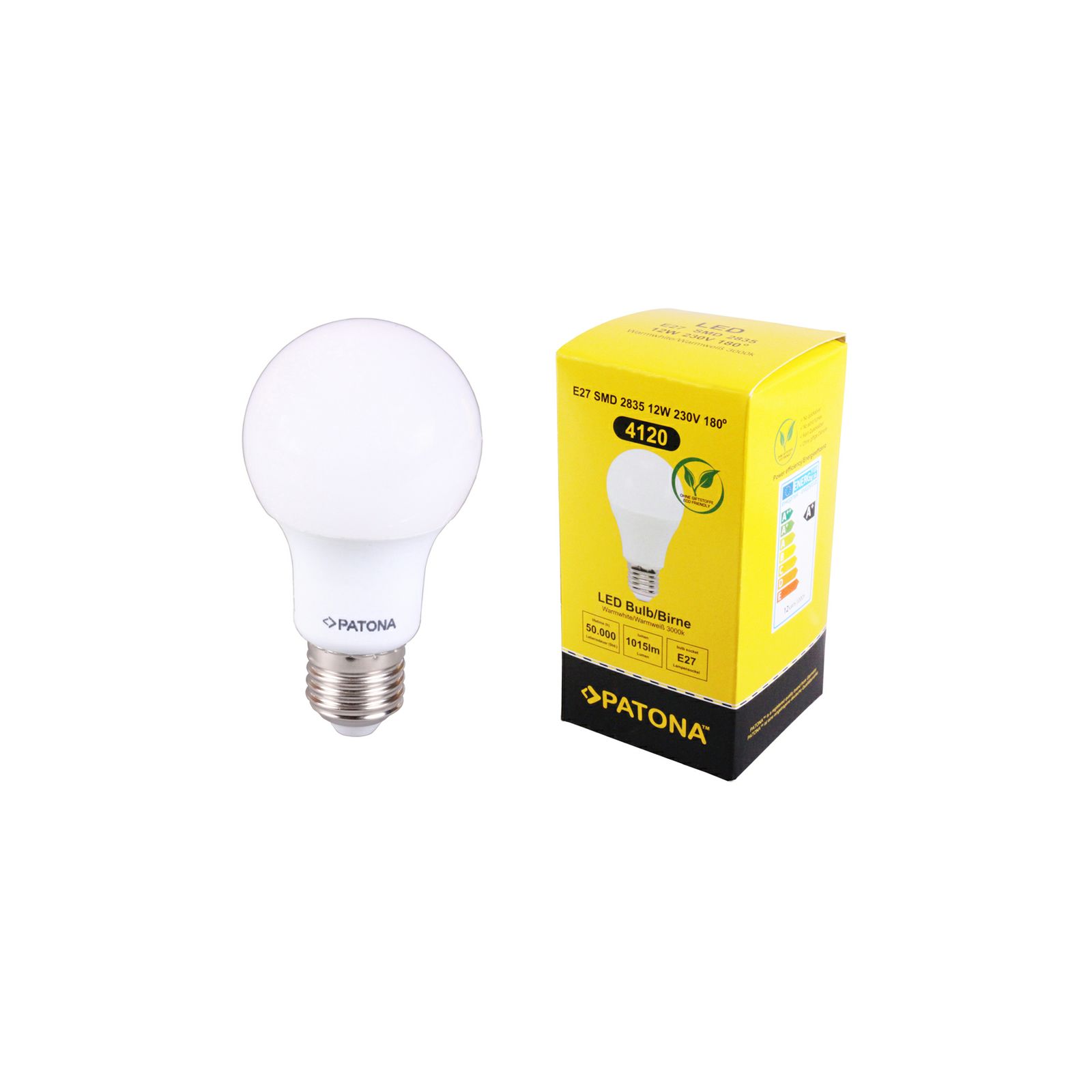 Patona LED E27 SMD 2835 12W 116x60mm 1015lm 3000K 230V/50-60Hz A+ 100 warmwhite milkcover aluminium body