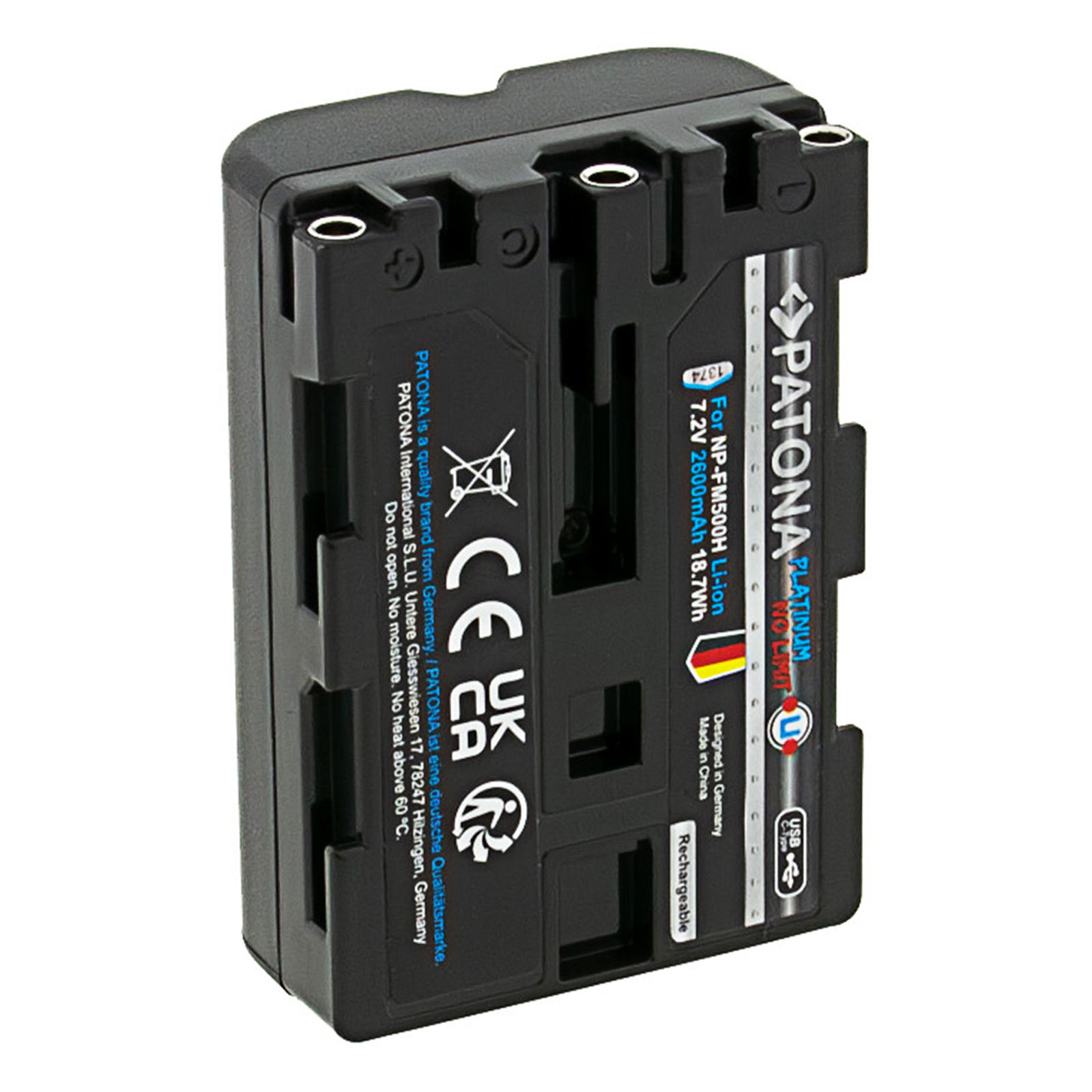 Patona NP-FM500H Platinum 2600mAh 18,7Wh 7.2V USB-C baterija za Sony A99, A77, A65, A58, A57, A900, A850, A200, A300, A350, A450, A500, A550, A700, SLT-A57, SLT-A58, SLT-A65, SLT-A77, SLT-A99, A100