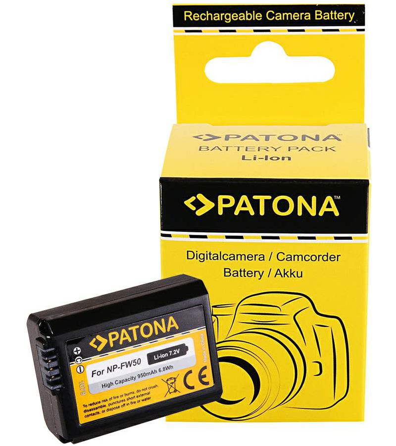 Patona NP-FW50 950mAh 6.8Wh 7.2V baterija za Sony NEX.3, NEX.3C, NEX-C3, NEX.5, NEX.5A, NEX.5C, NEX.5D, NEX.5K, NEX-5N, NEX-7, NEX-7B, NEX-7C, NEX-7K, A33, A55, NPFW50 Rechargeable Lithium-Ion Battery