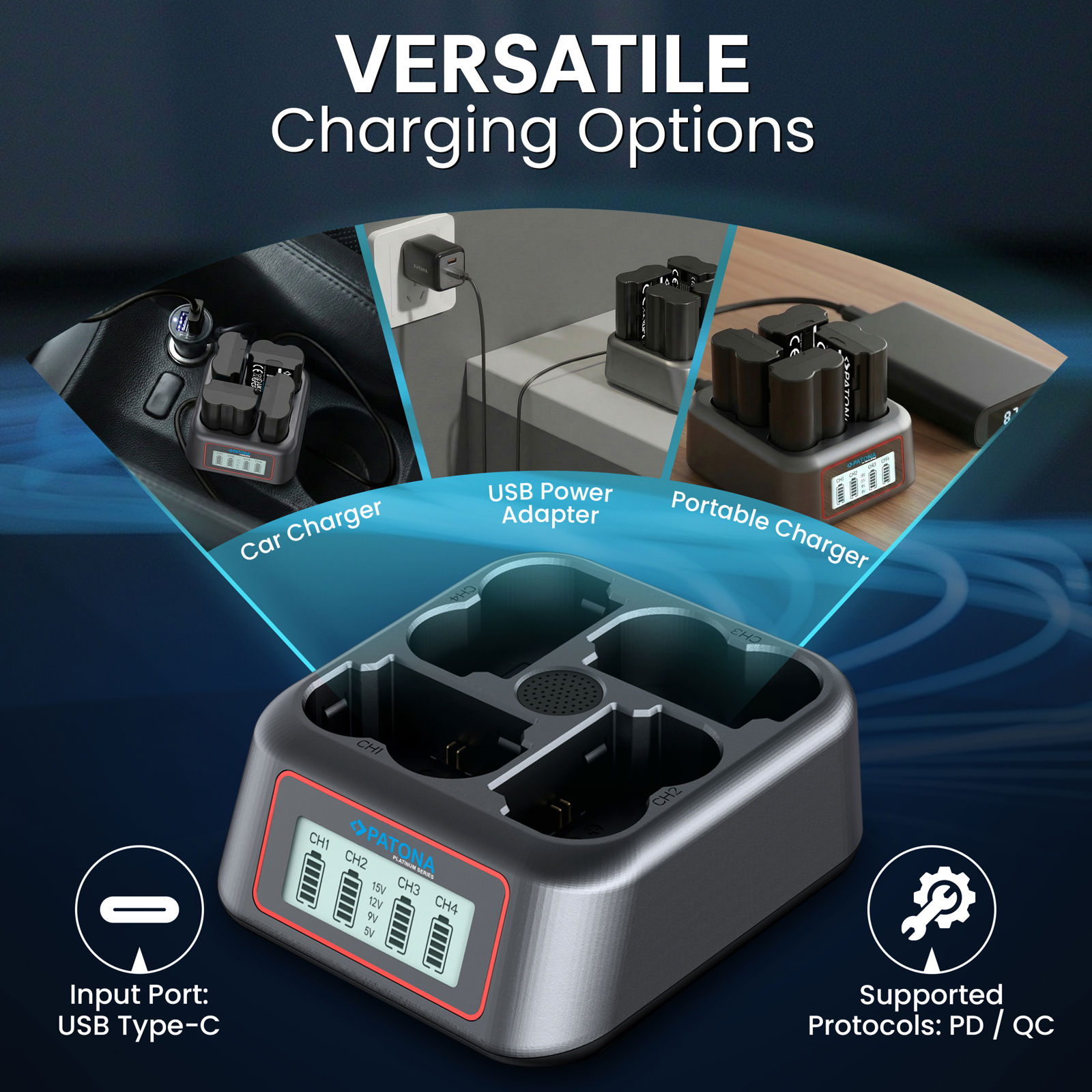 Patona punjač USB-C PD QC 4-Port Fast Charger Platinum za Fujifilm Fuji NP-W235 (4177)
