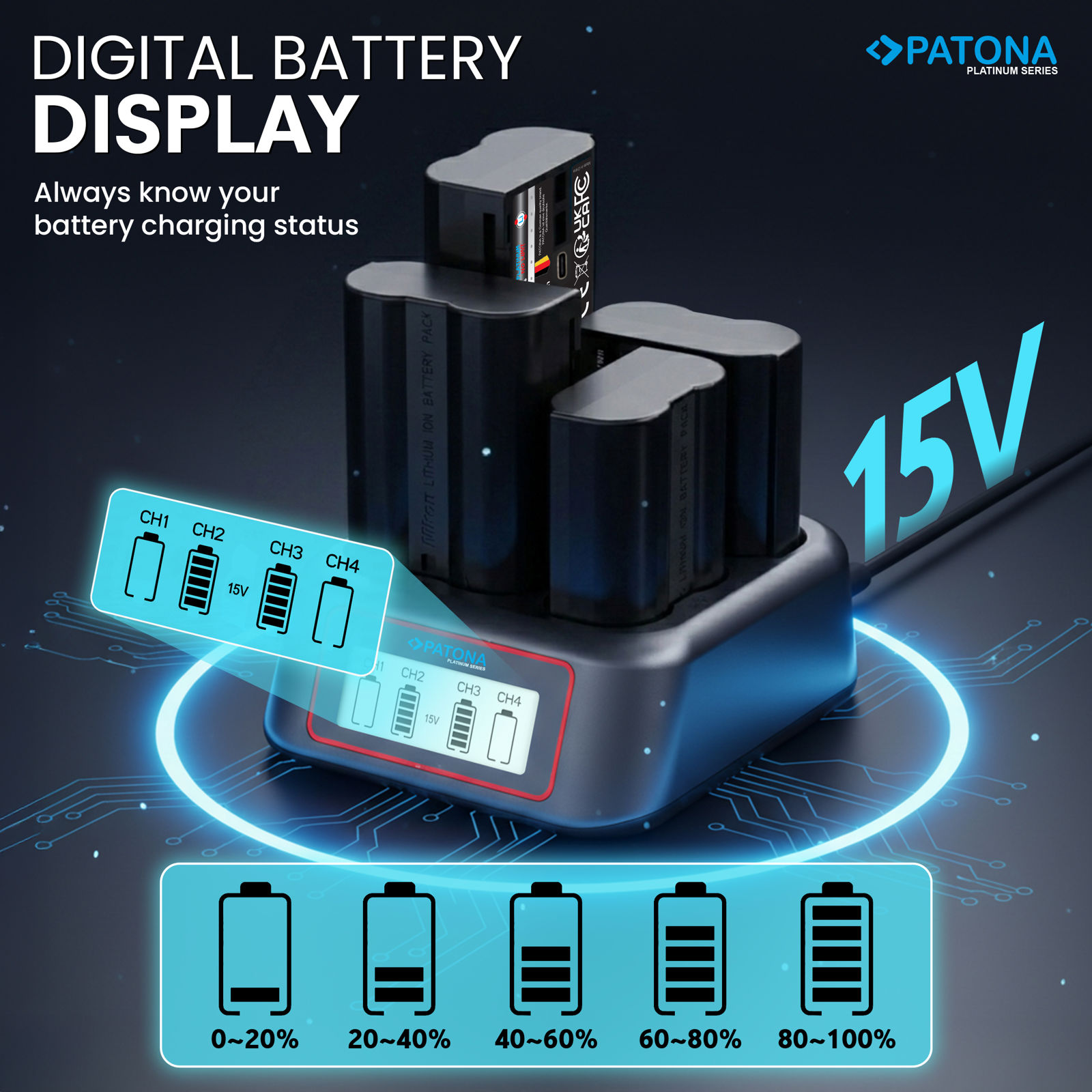 Patona punjač USB-C PD QC 4-Port Fast Charger Platinum za Nikon EN-EL15 (4155)