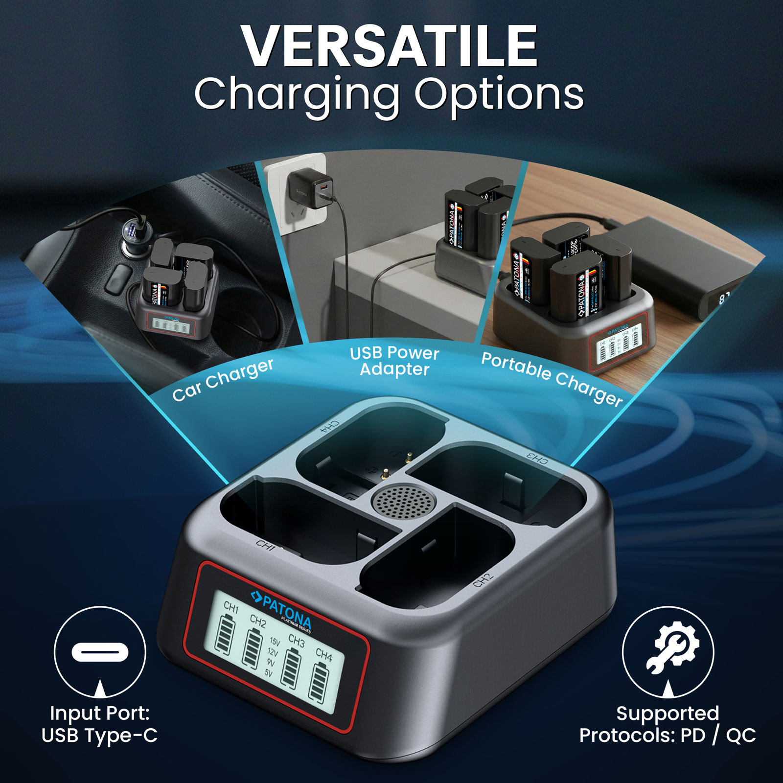 Patona punjač USB-C PD QC 4-Port Fast Charger Platinum za Panasonic DMW-BLK22 (4176)