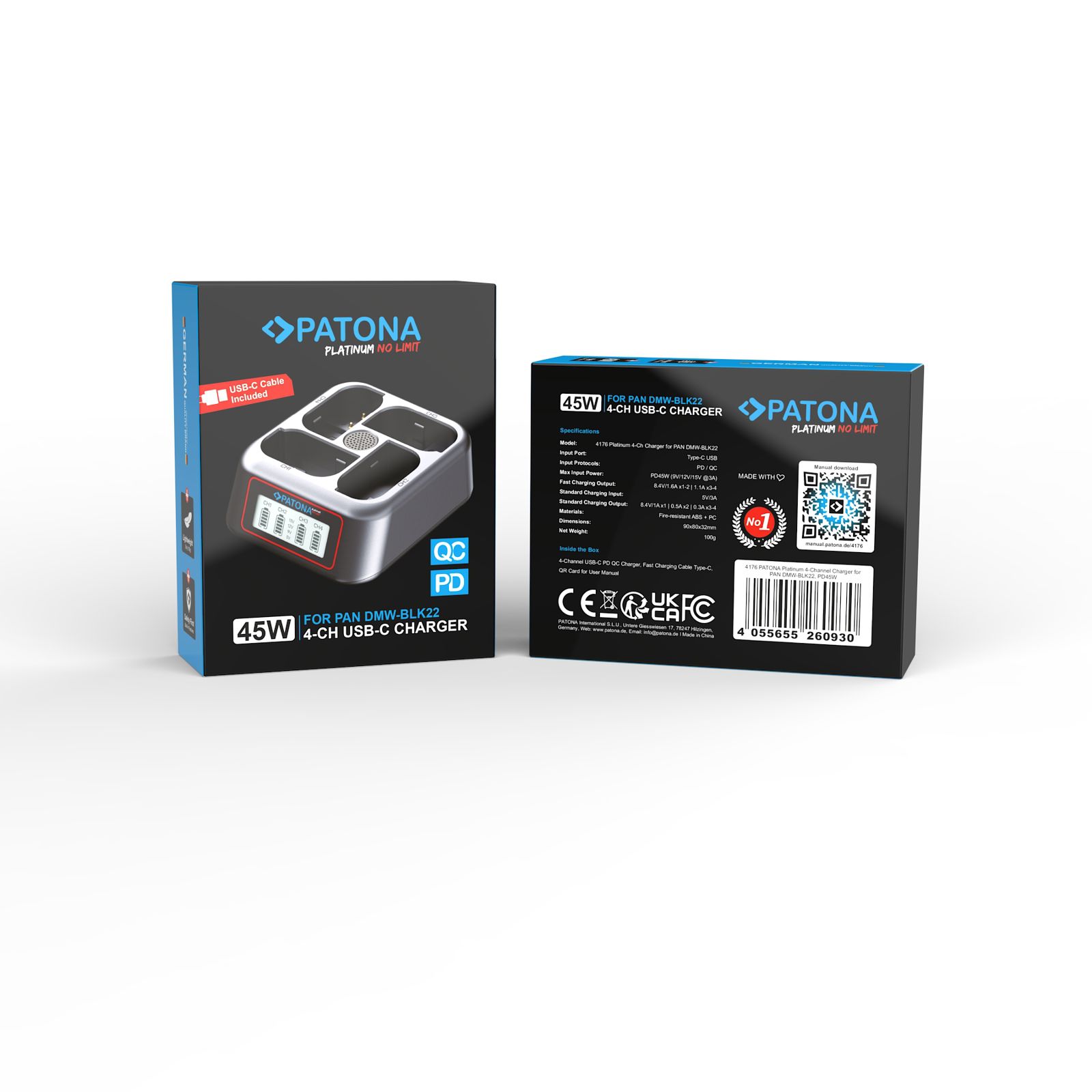 Patona punjač USB-C PD QC 4-Port Fast Charger Platinum za Panasonic DMW-BLK22 (4176)