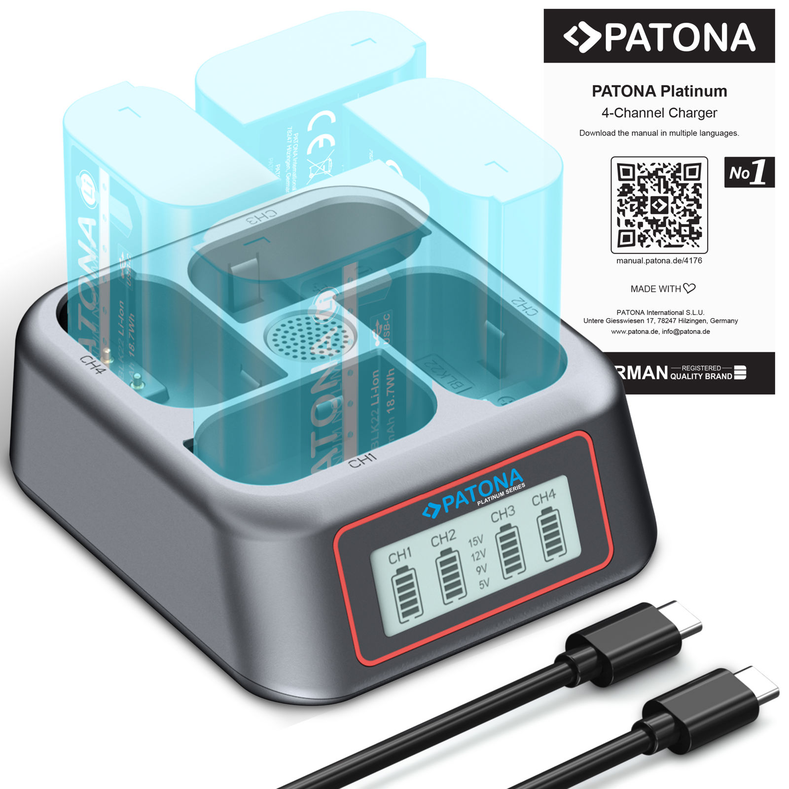 Patona punjač USB-C PD QC 4-Port Fast Charger Platinum za Panasonic DMW-BLK22 (4176)