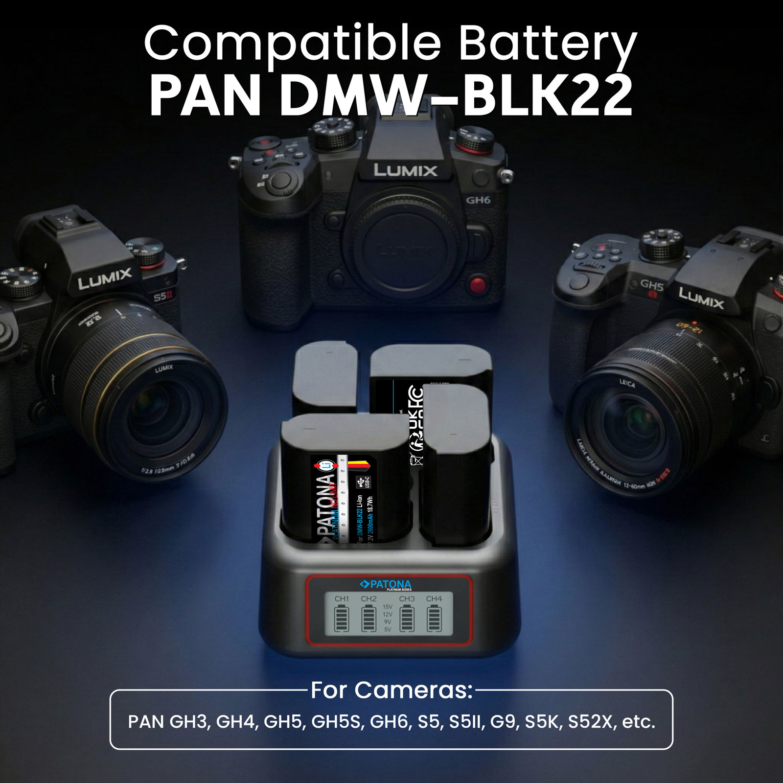 Patona punjač USB-C PD QC 4-Port Fast Charger Platinum za Panasonic DMW-BLK22 (4176)
