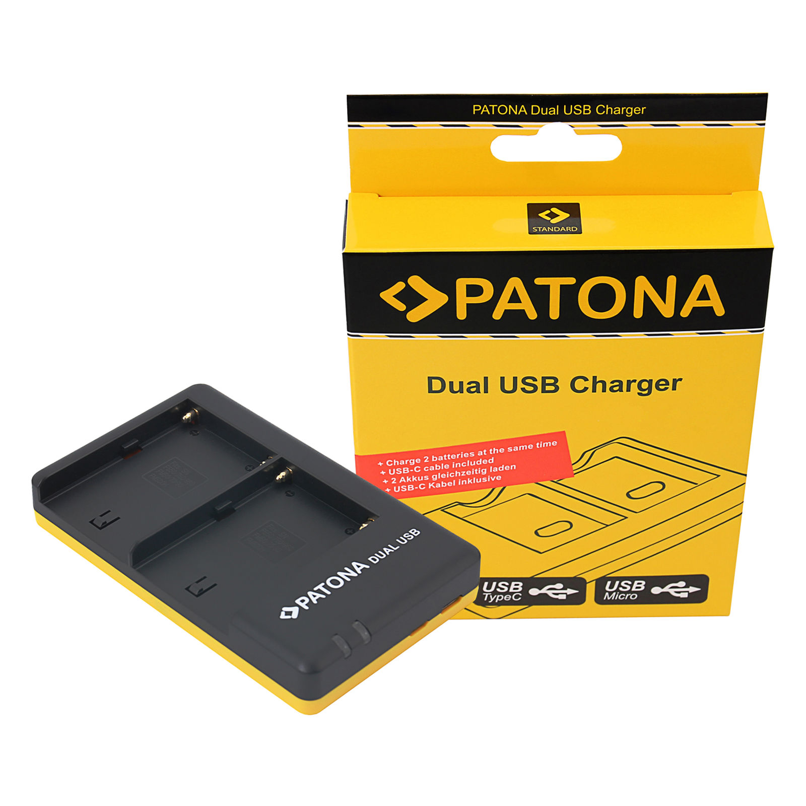 Patona punjač za Sony NP-Fxxx Dual Quick-Charger + USB-C kabel (NP-F550, NP-F750, NP-F960, NP-F970, NP-FM50, NP-FM50, NP-QM51, NP-QM71, NP-QM91, NP-FM500, NP-FM500H)