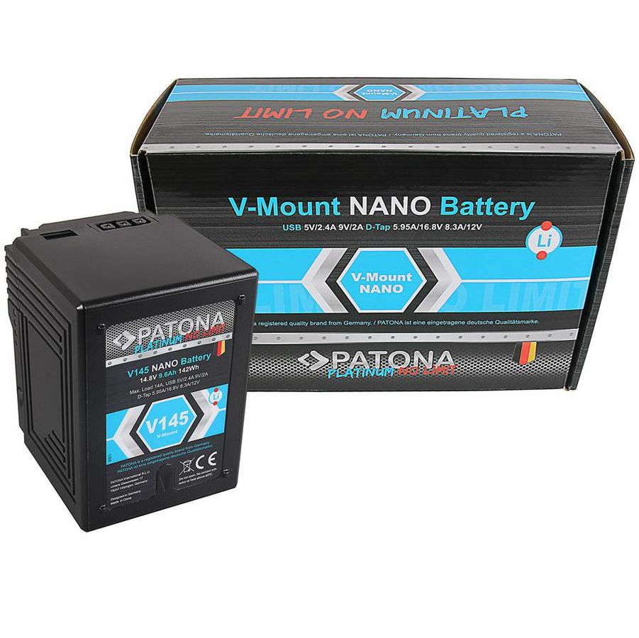 Patona V-Mount Platinum Nano V145 9600mAh 142Wh 14.8V baterija za Red Arri Sony DSR 250P 600P 650P 652P HDW 800P PDW 850 BP-150w BP150w, BPFL75, BP-FL75, BPFLX75, BP-FLX75, BPL40A, BP-L40A, BPL60