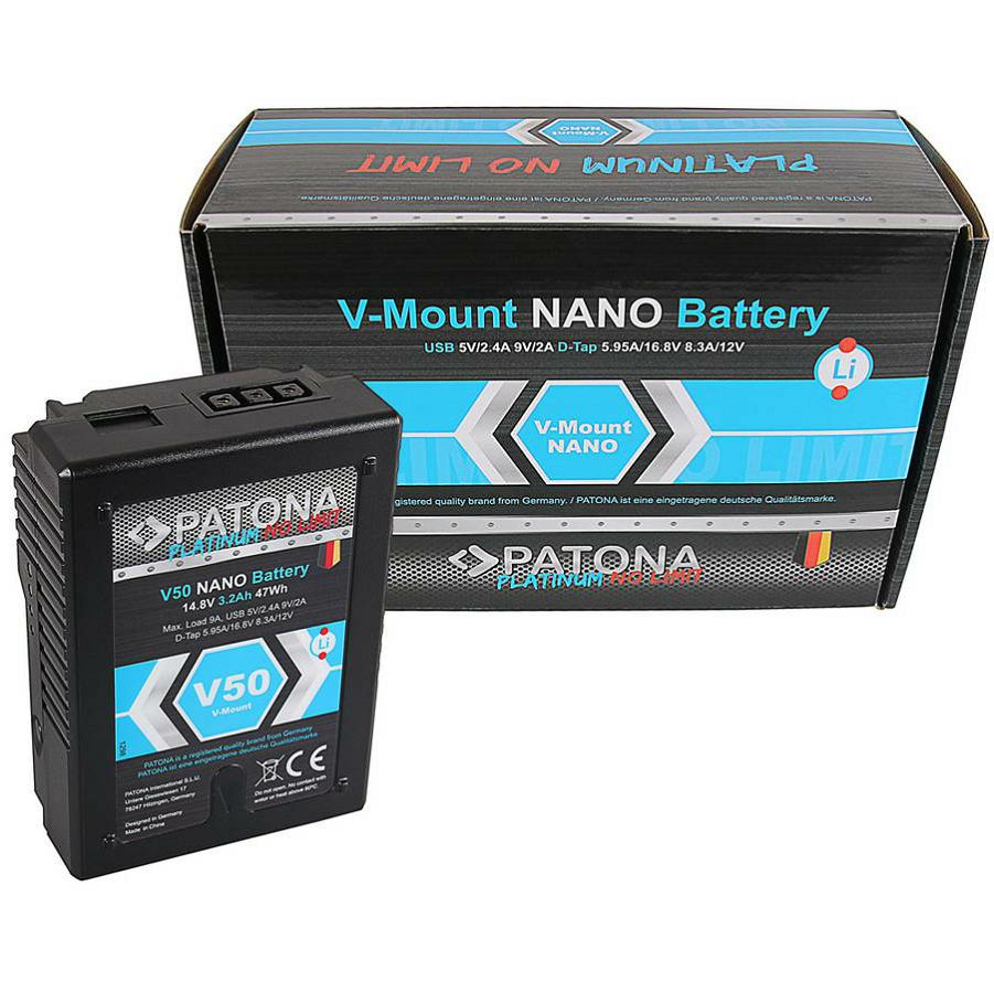 Patona V-Mount Platinum Nano V50 3200mAh 47Wh 14.8V baterija za Red Arri Sony DSR 250P 600P 650P 652P HDW 800P PDW 850 BP-150w BP150w, BPFL75, BP-FL75, BPFLX75, BP-FLX75, BPL40A, BP-L40A, BPL60