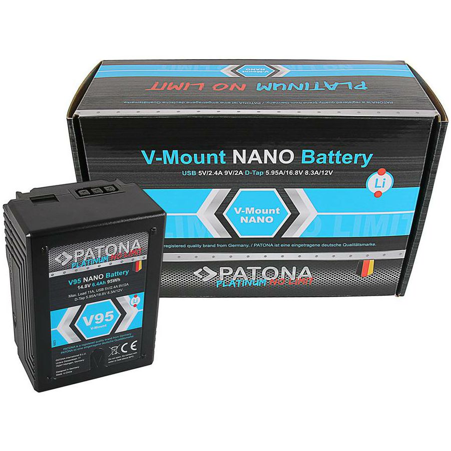 Patona V-Mount Platinum Nano V95 6400mAh 95Wh 14.8V baterija za Red Arri Sony DSR 250P 600P 650P 652P HDW 800P PDW 850 BP-150w BP150w, BPFL75, BP-FL75, BPFLX75, BP-FLX75, BPL40A, BP-L40A, BPL60